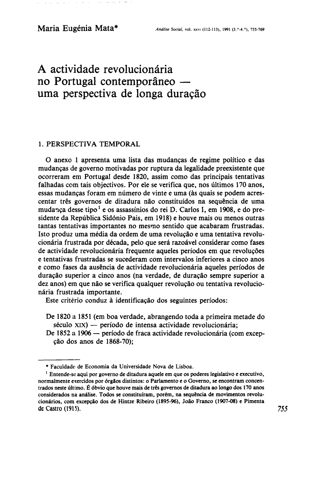 A Actividade Revolucionária No Portugal Contemporâneo — Uma Perspectiva De Longa Duração