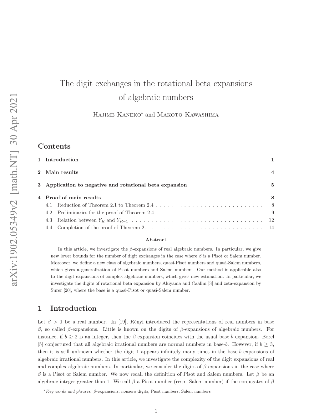 Arxiv:1902.05349V2 [Math.NT] 30 Apr 2021 Leri Nee Rae Hn1 Ecall We 1