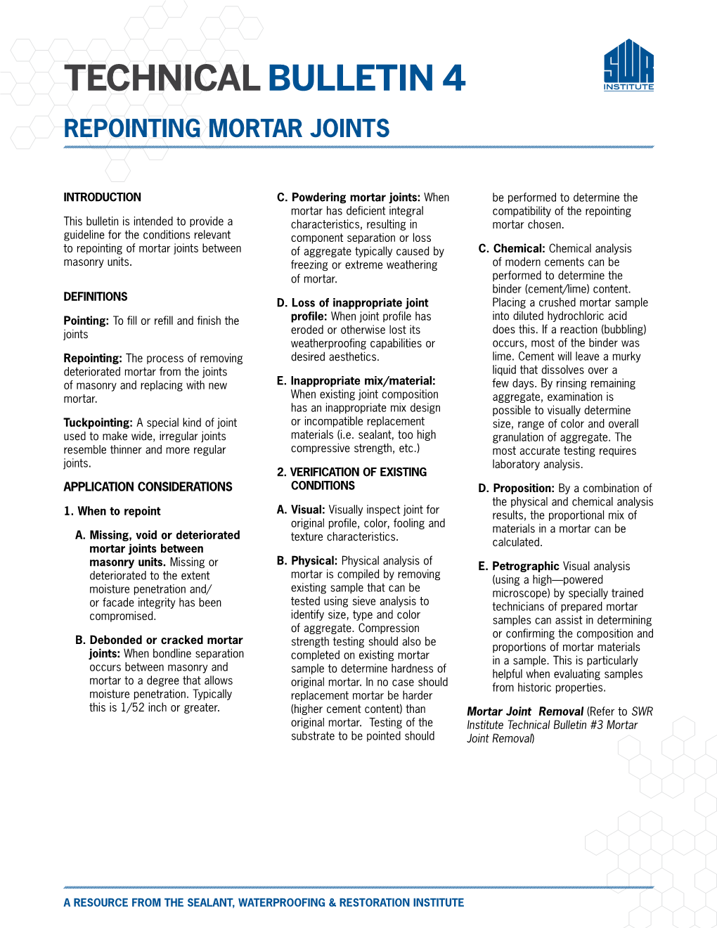 Technical Bulletin 4 Repointing Mortar Joints