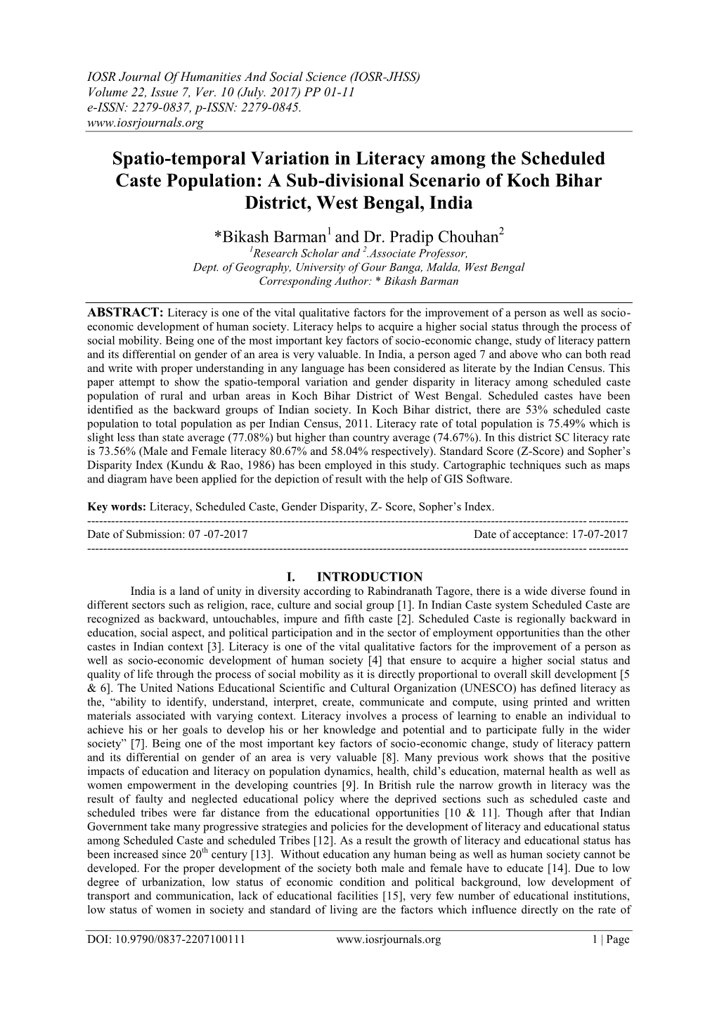 Spatio-Temporal Variation in Literacy Among the Scheduled Caste Population: a Sub-Divisional Scenario of Koch Bihar District, West Bengal, India