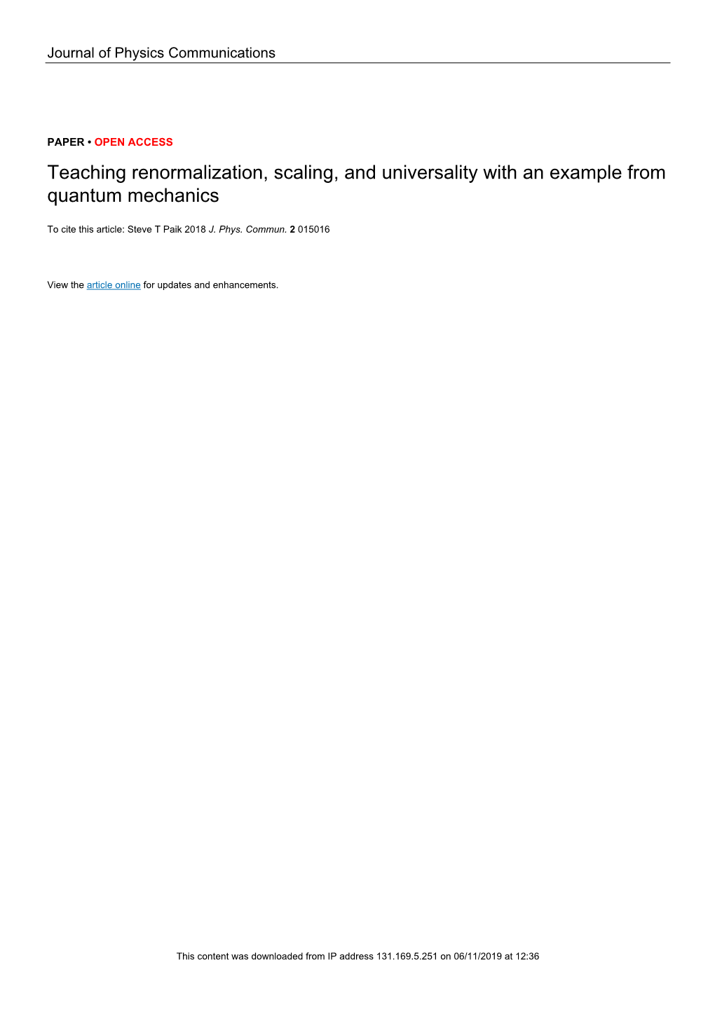 Teaching Renormalization, Scaling, and Universality with an Example from Quantum Mechanics