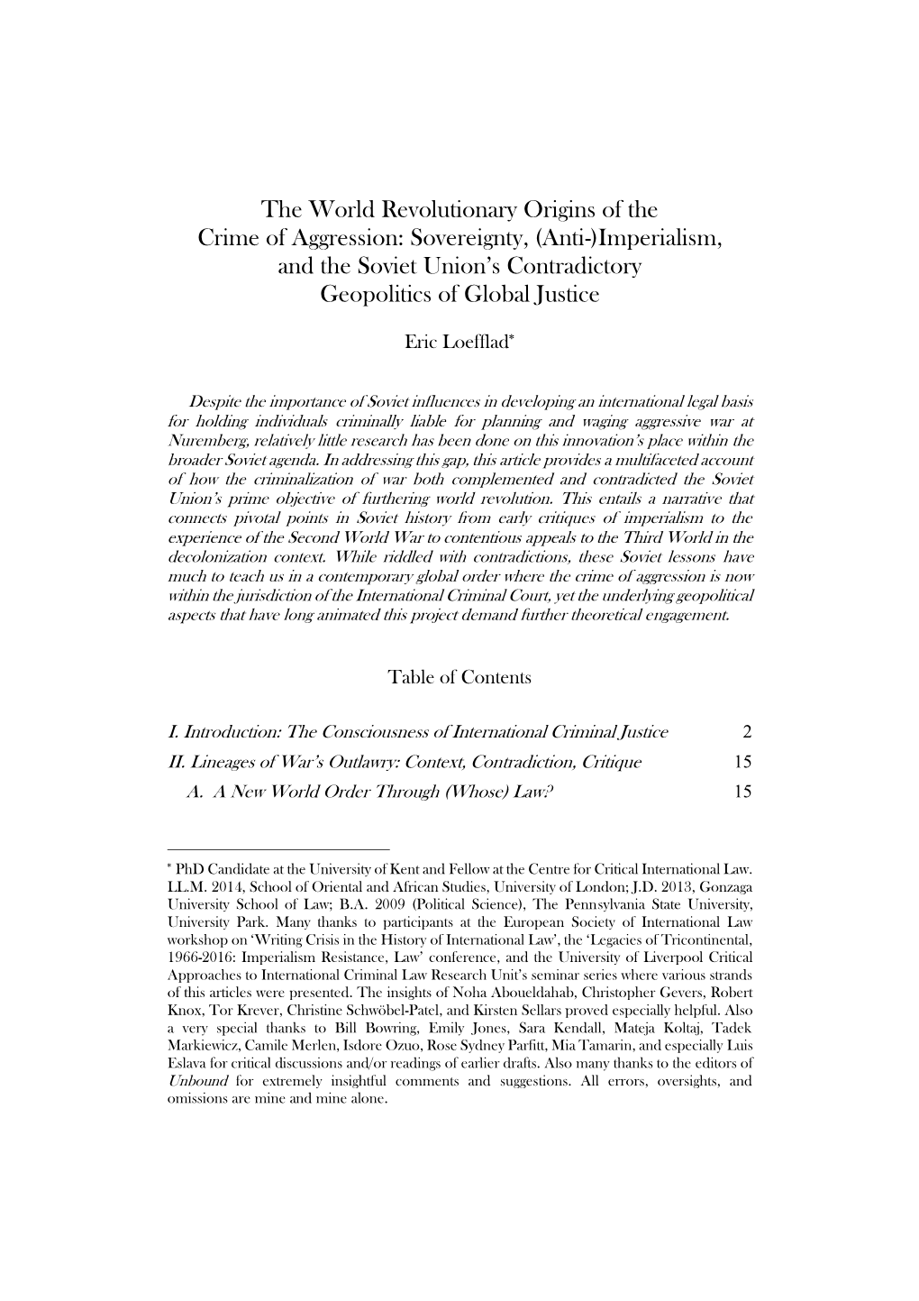 The World Revolutionary Origins of the Crime of Aggression: Sovereignty, (Anti-)Imperialism, and the Soviet Union’S Contradictory Geopolitics of Global Justice