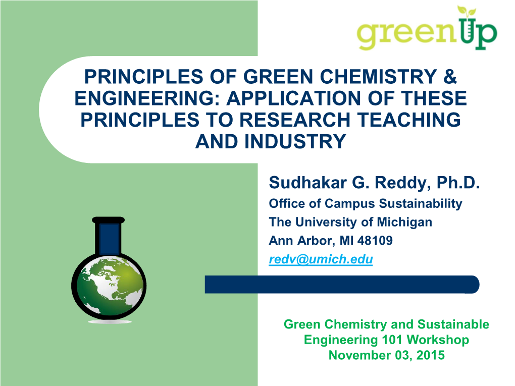 Principles of Green Chemistry & Engineering