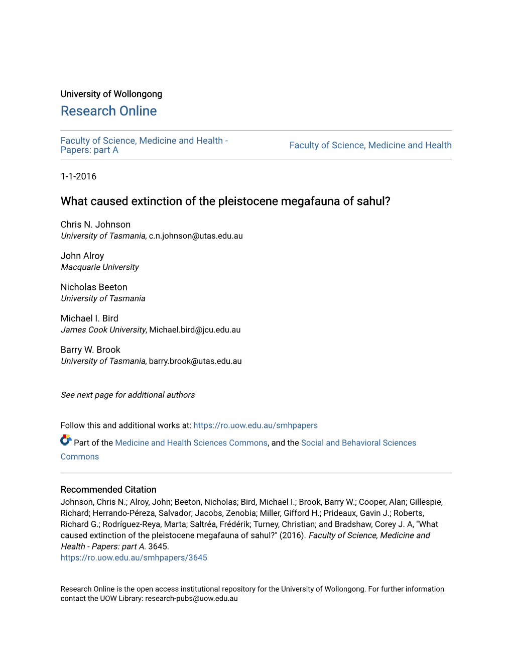 What Caused Extinction of the Pleistocene Megafauna of Sahul?