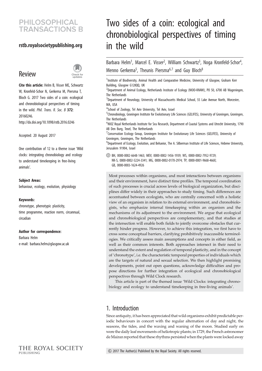 Ecological and Chronobiological Perspectives of Timing in the Wild