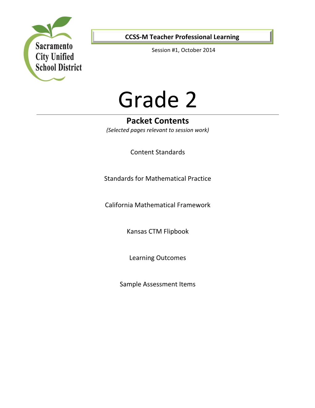 Grade 2 Packet Contents (Selected Pages Relevant to Session Work)