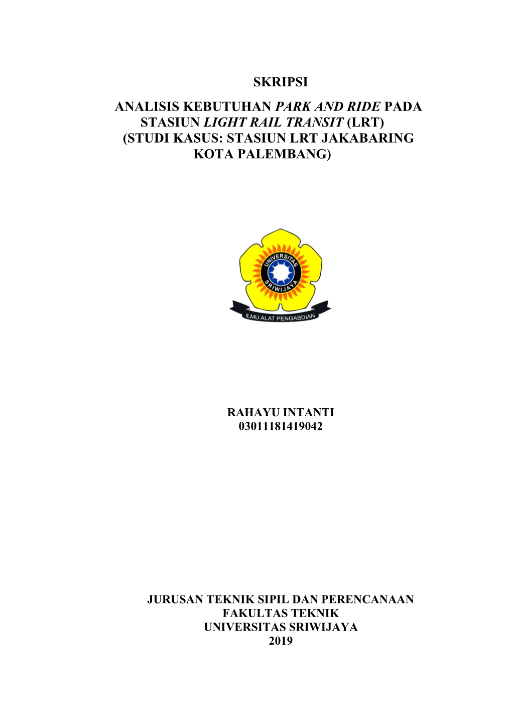 Lrt) (Studi Kasus: Stasiun Lrt Jakabaring Kota Palembang)