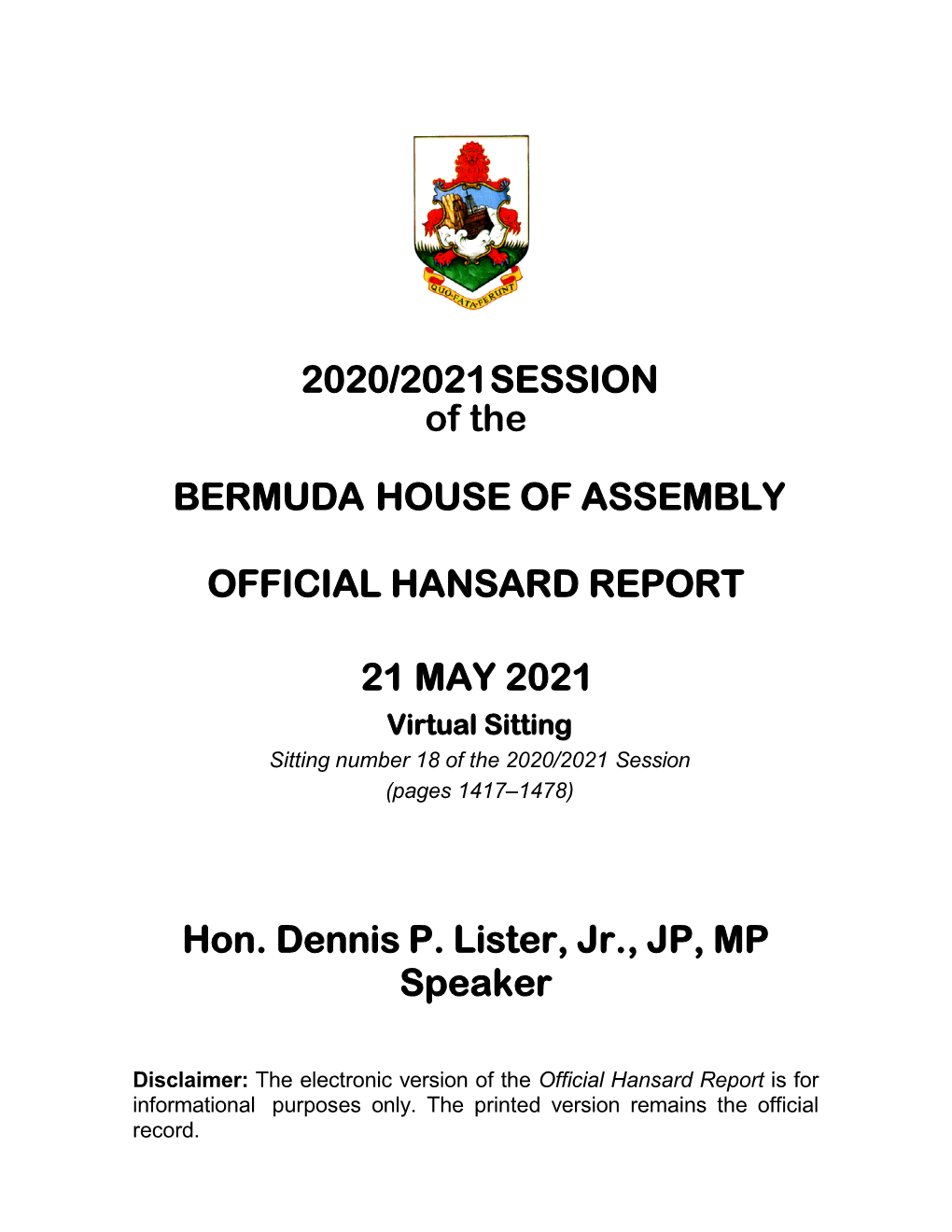 2020/2021 SESSION of the BERMUDA