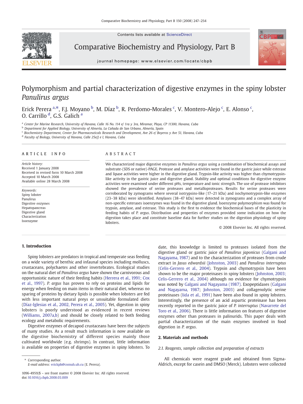 Polymorphism and Partial Characterization of Digestive Enzymes in the Spiny Lobster Panulirus Argus Comparative Biochemistry