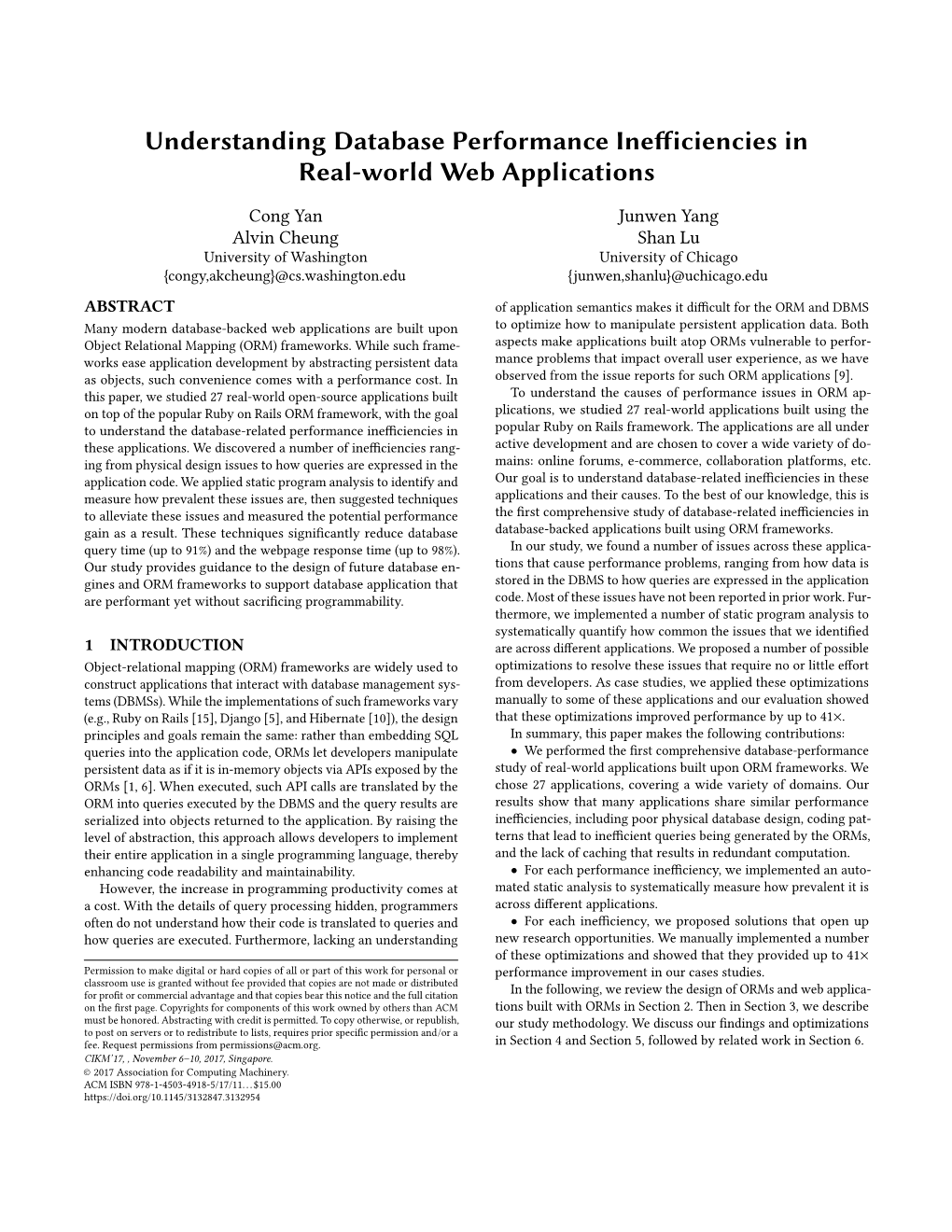 Understanding Database Performance Inefficiencies in Real-World Web Applications