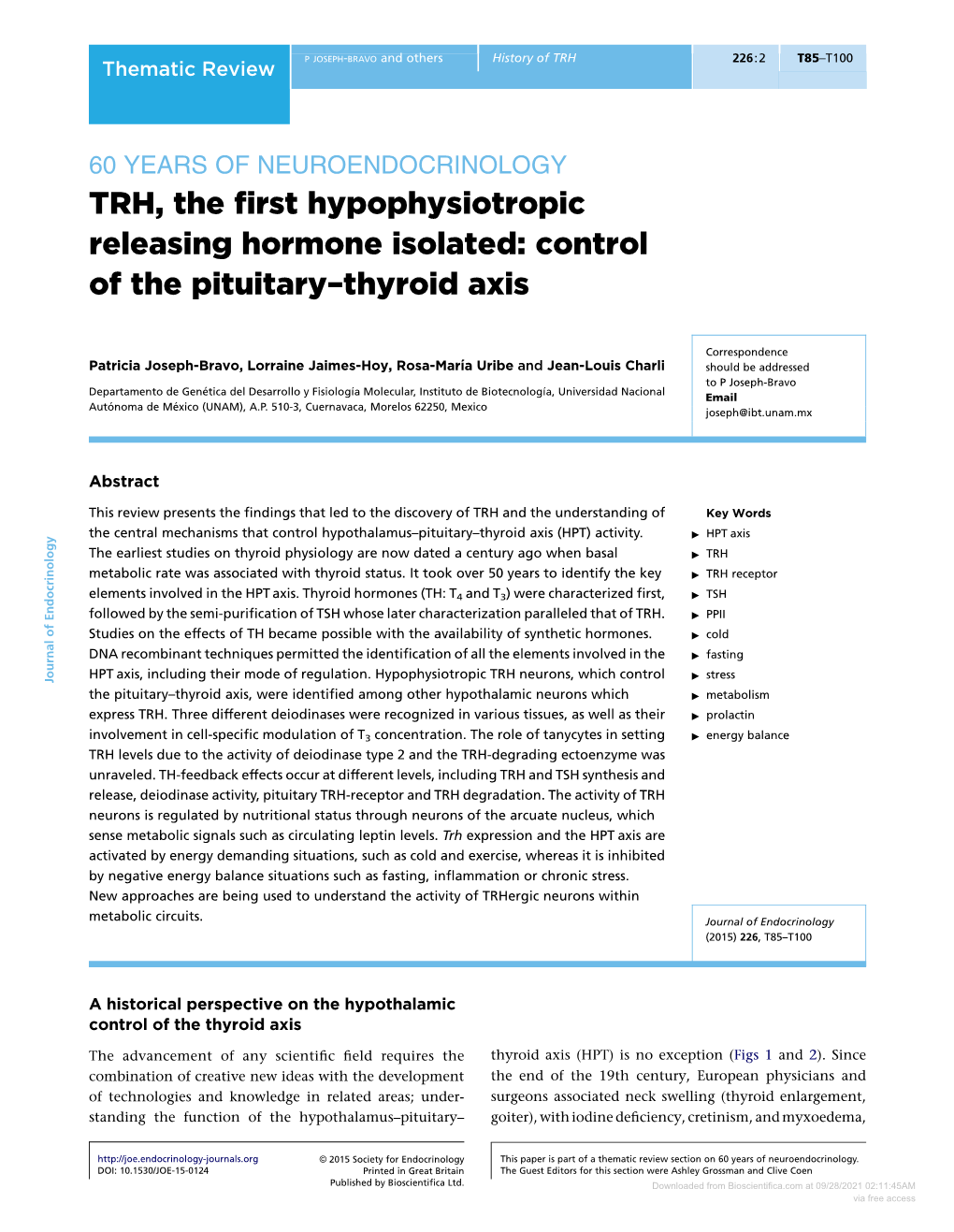 TRH, the First Hypophysiotropic Releasing Hormone Isolated: Control