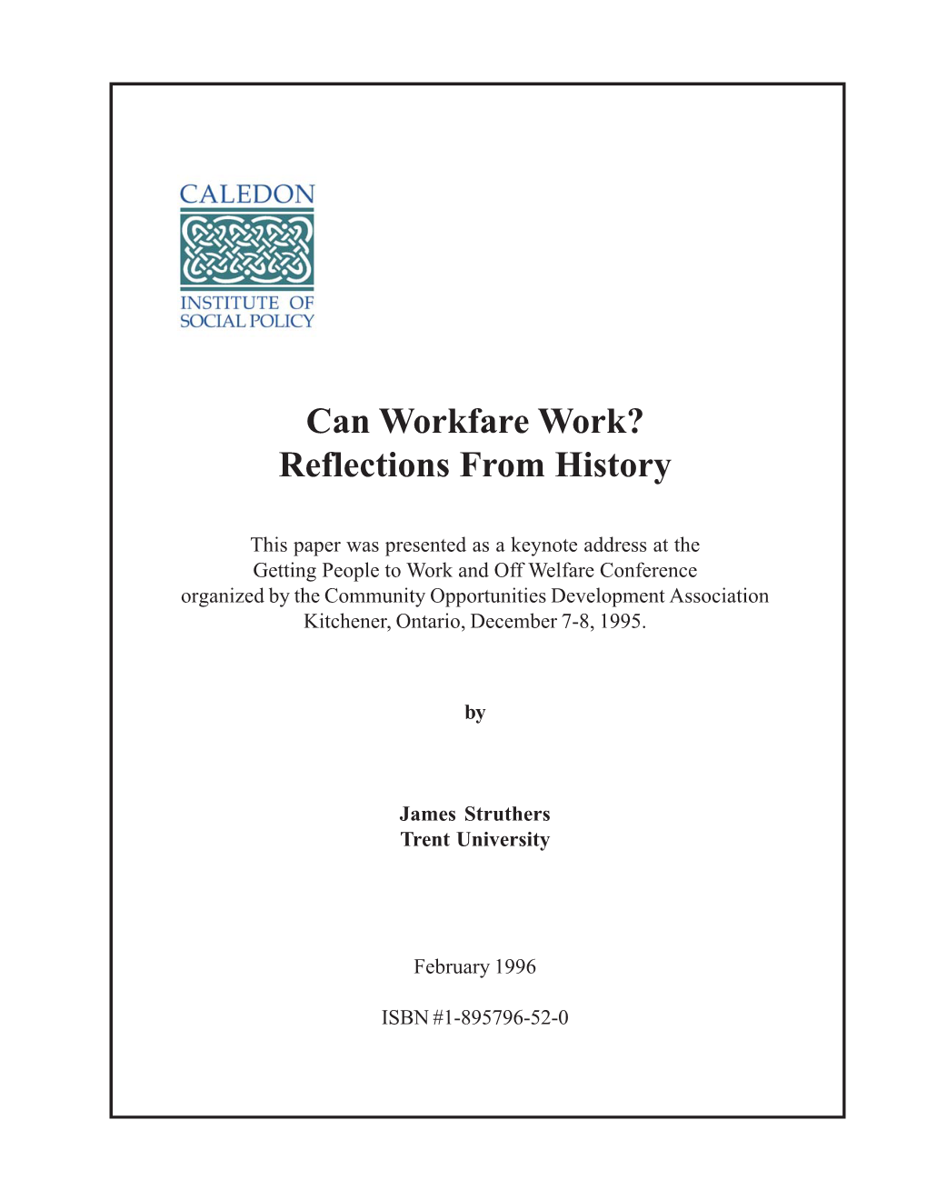 Can Workfare Work Struthers