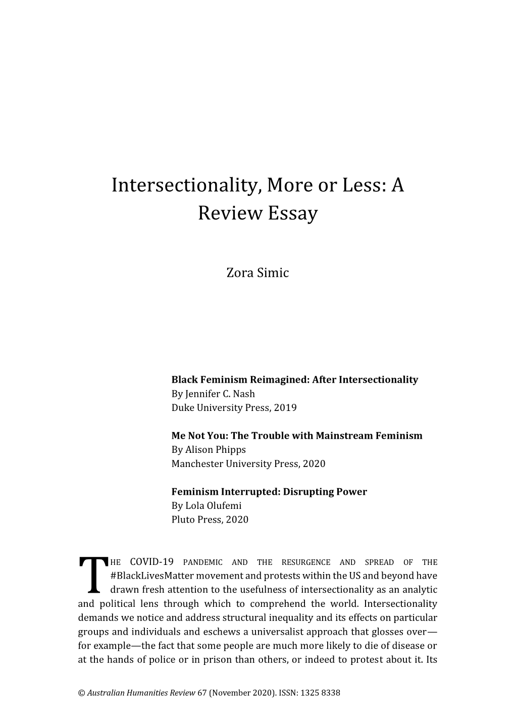 Intersectionality, More Or Less: a Review Essay