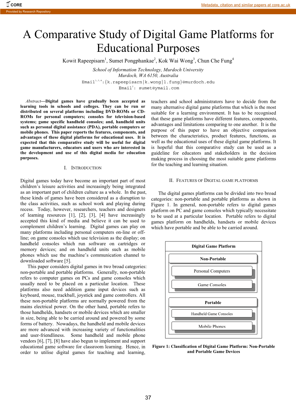 A Comparative Study of Digital Game Platforms for Educational Purposes