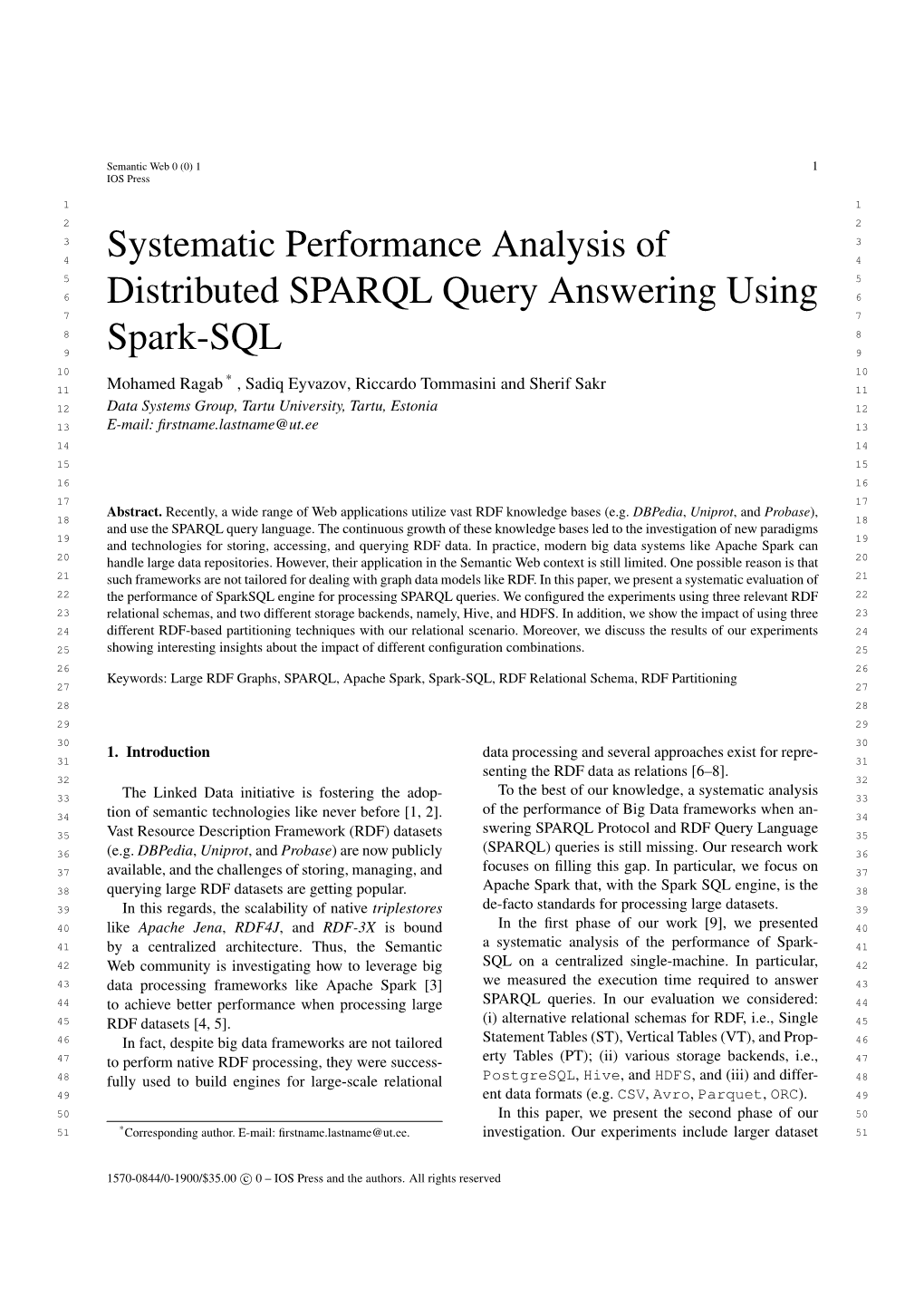 Systematic Performance Analysis of Distributed SPARQL Query Answering Using Spark-SQL