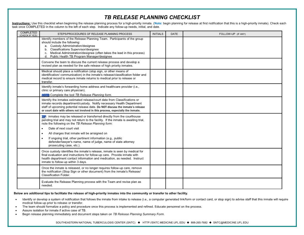 Discharge Planning for Clients