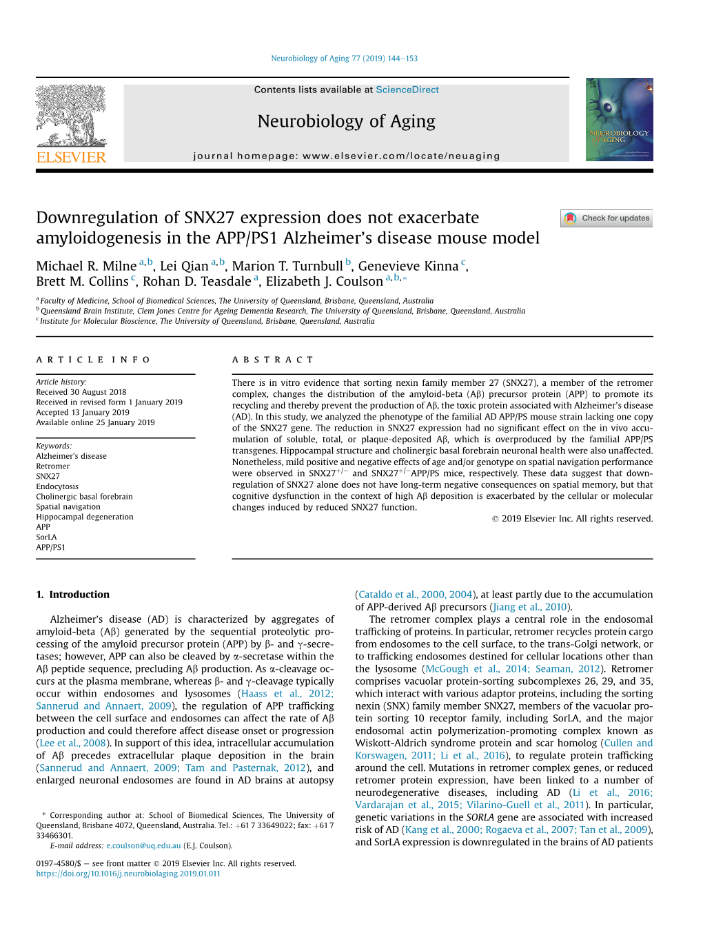 Downregulation of SNX27 Expression Does Not Exacerbate Amyloidogenesis in the APP/PS1 Alzheimer’S Disease Mouse Model