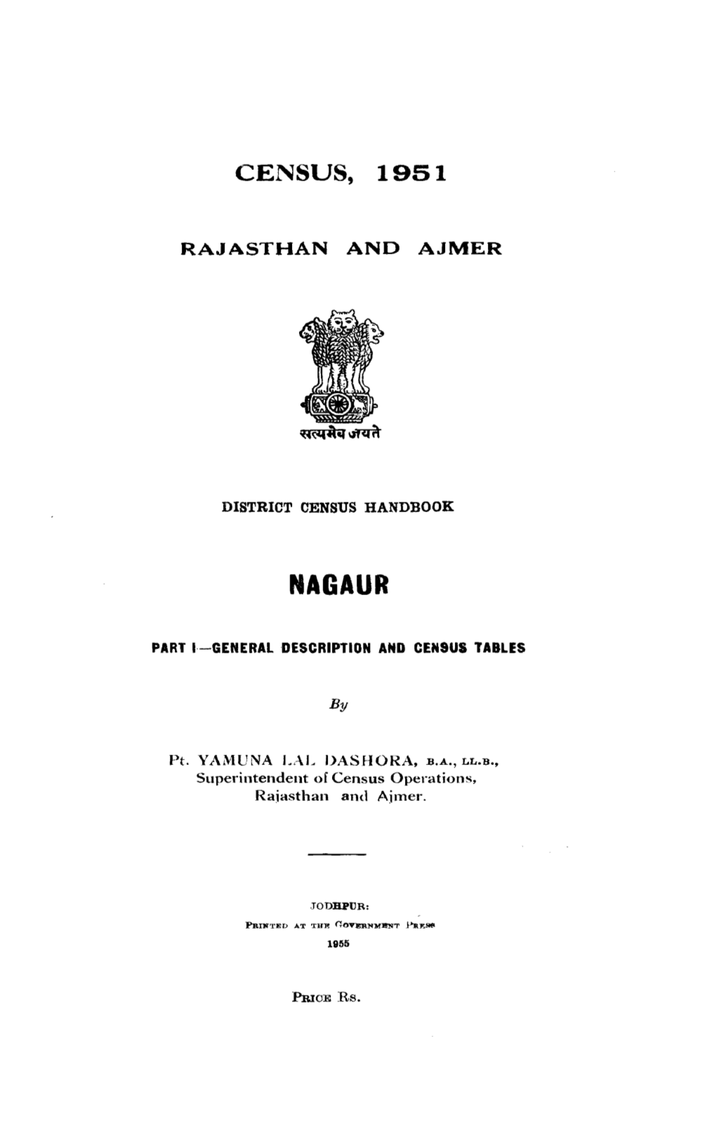 District Census Handbook, Nagaur, Part Rajasthan and Ajmer