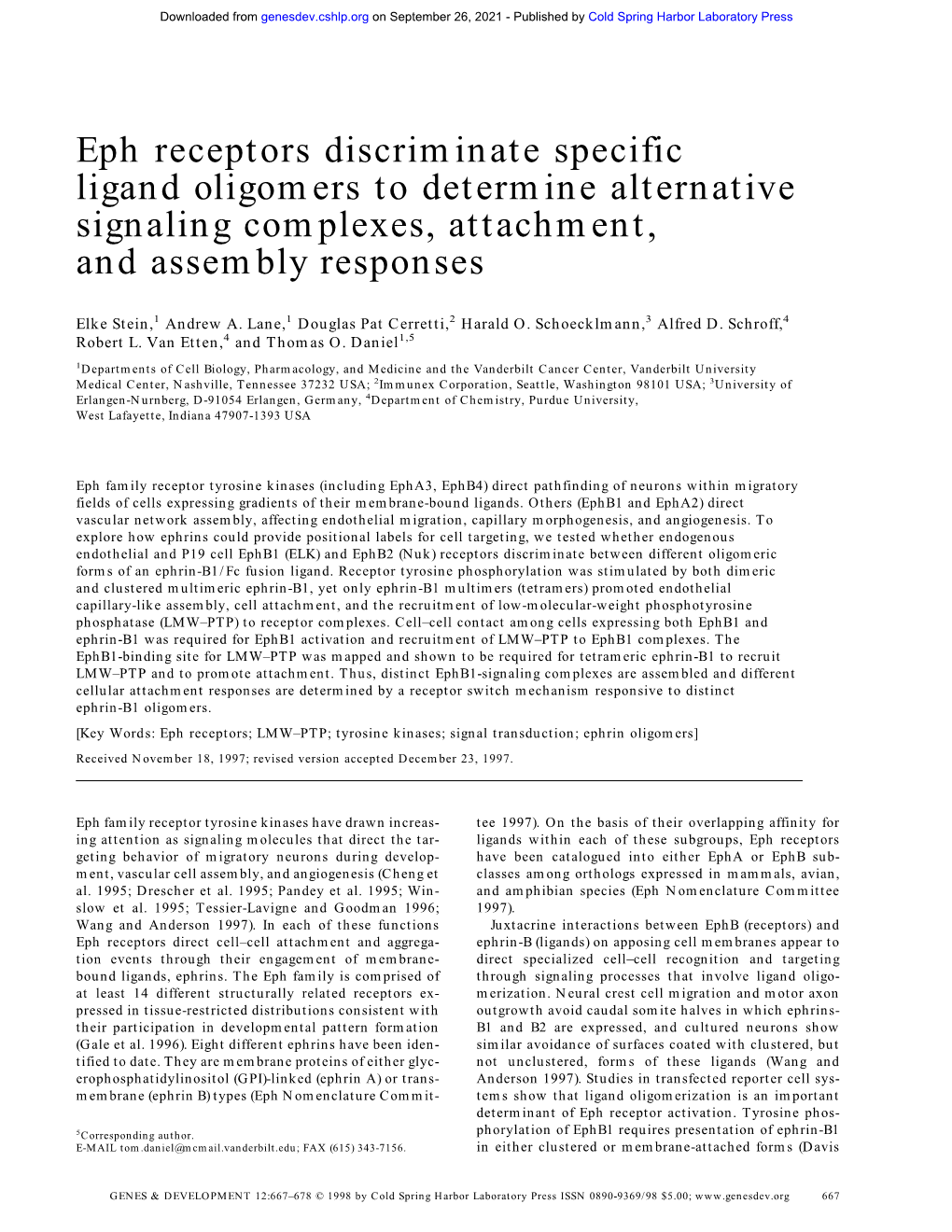 Eph Receptors Discriminate Specific Ligand Oligomers to Determine Alternative Signaling Complexes, Attachment, and Assembly Responses