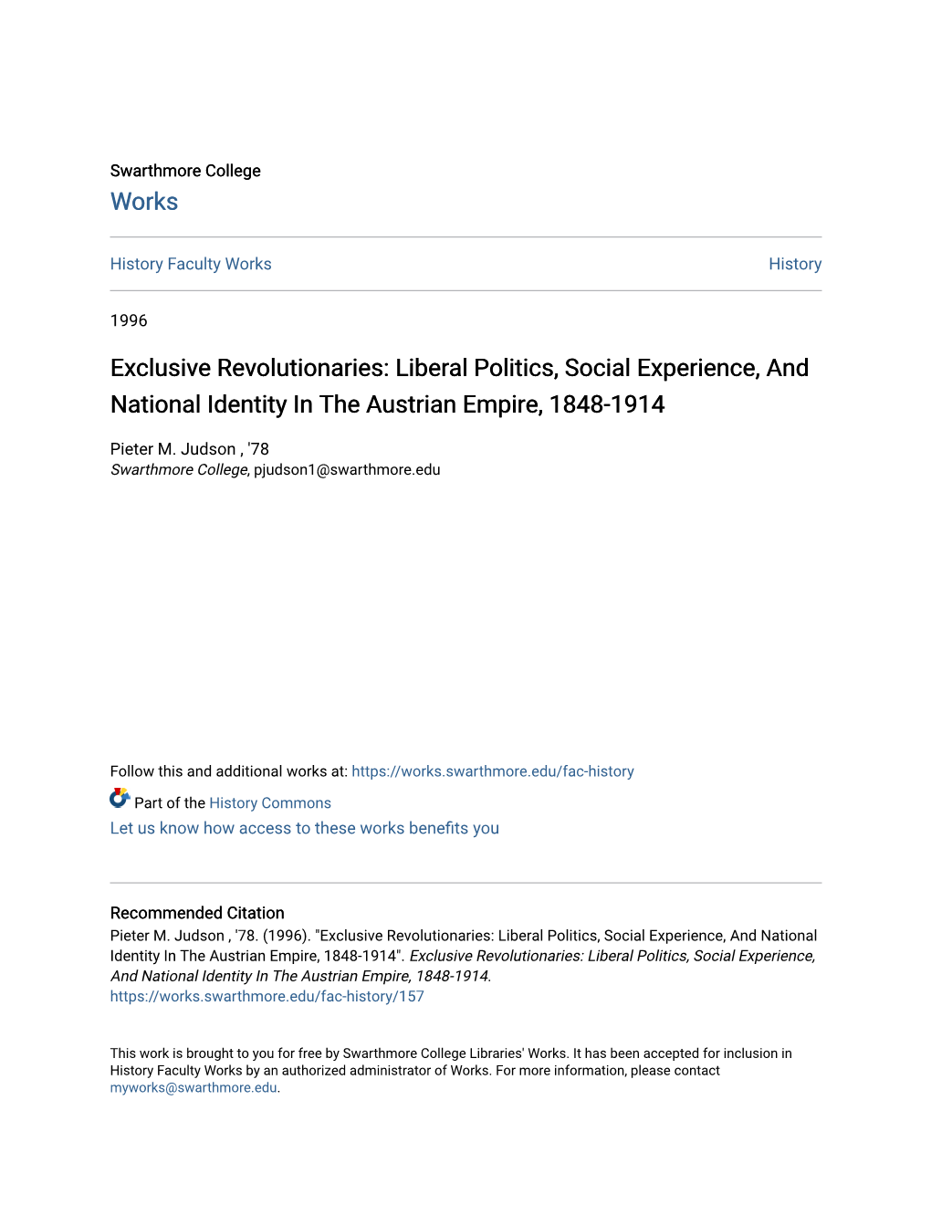 Liberal Politics, Social Experience, and National Identity in the Austrian Empire, 1848-1914