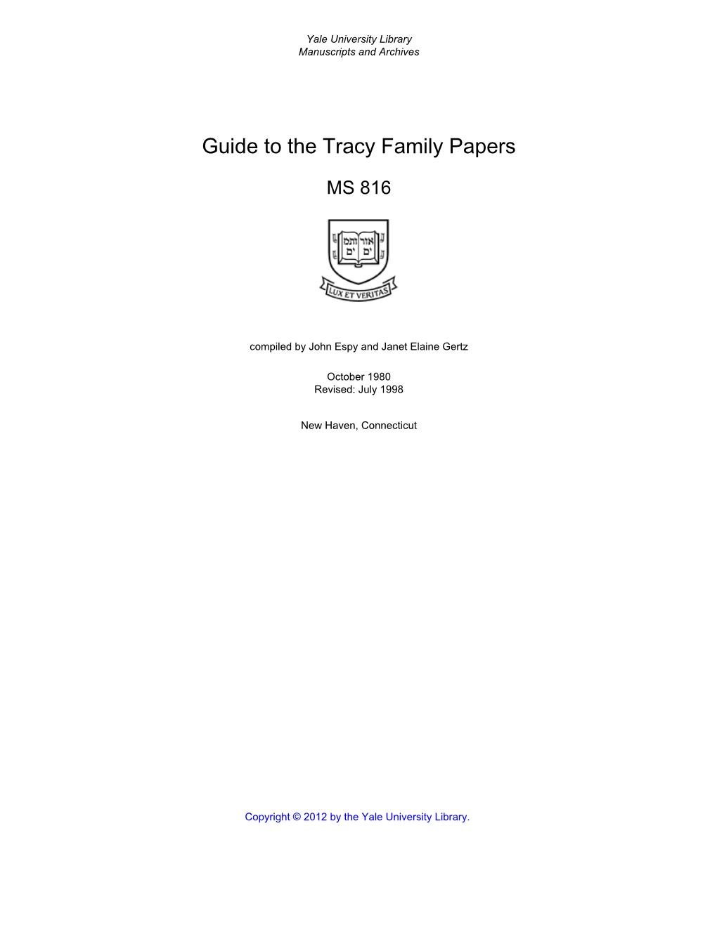 Guide to the Tracy Family Papers