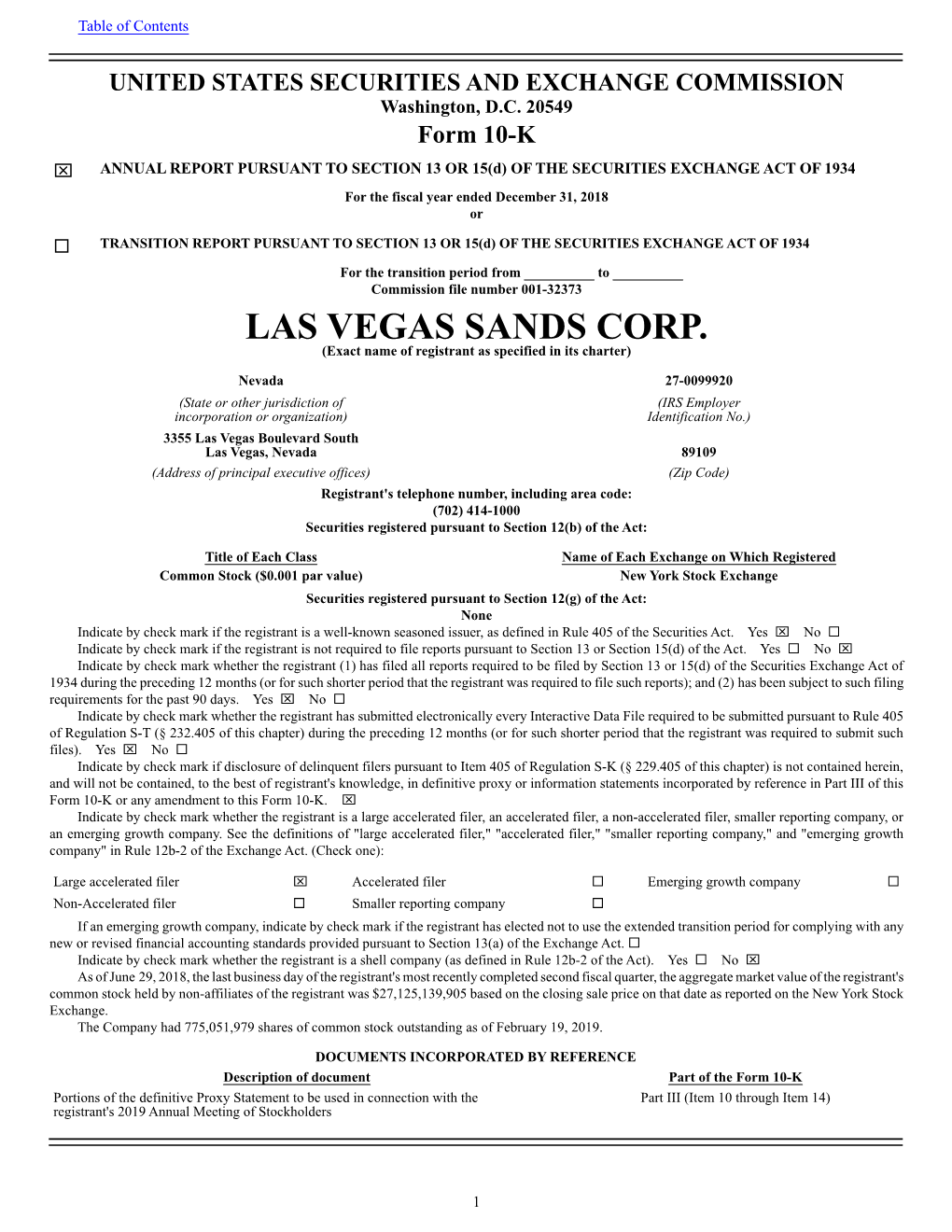 LAS VEGAS SANDS CORP. (Exact Name of Registrant As Specified in Its Charter)