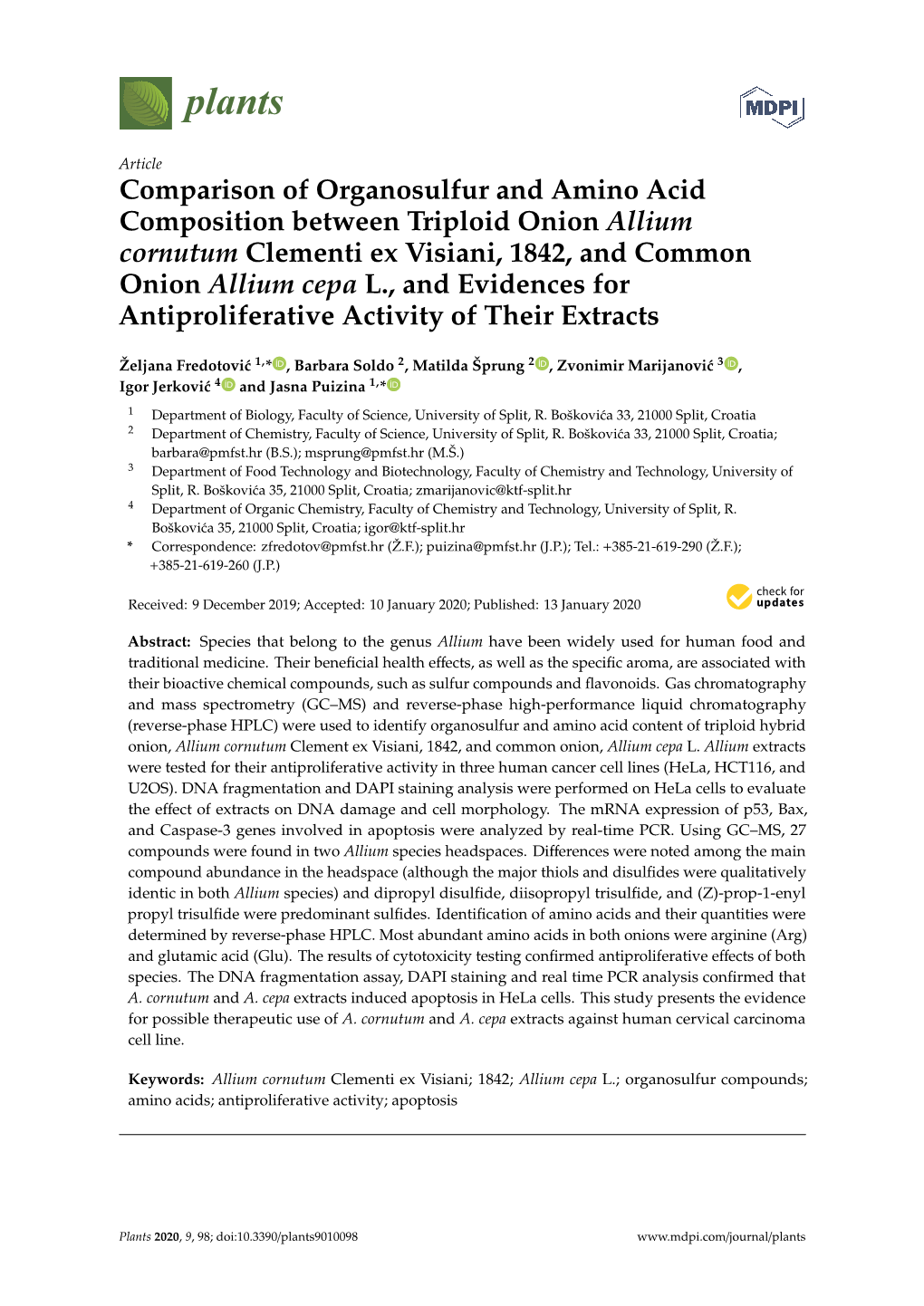 Comparison of Organosulfur and Amino Acid Composition Between