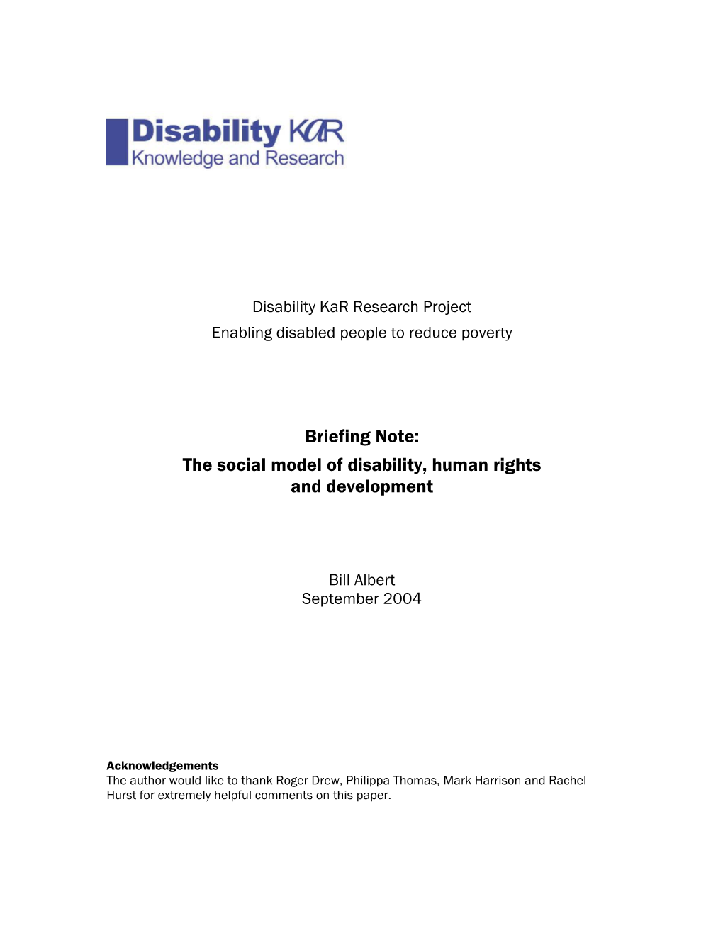 Disability and Development for EU Delegations and Services, EC DEV/RELEX/AIDCO and Delegations Staff Briefing Note