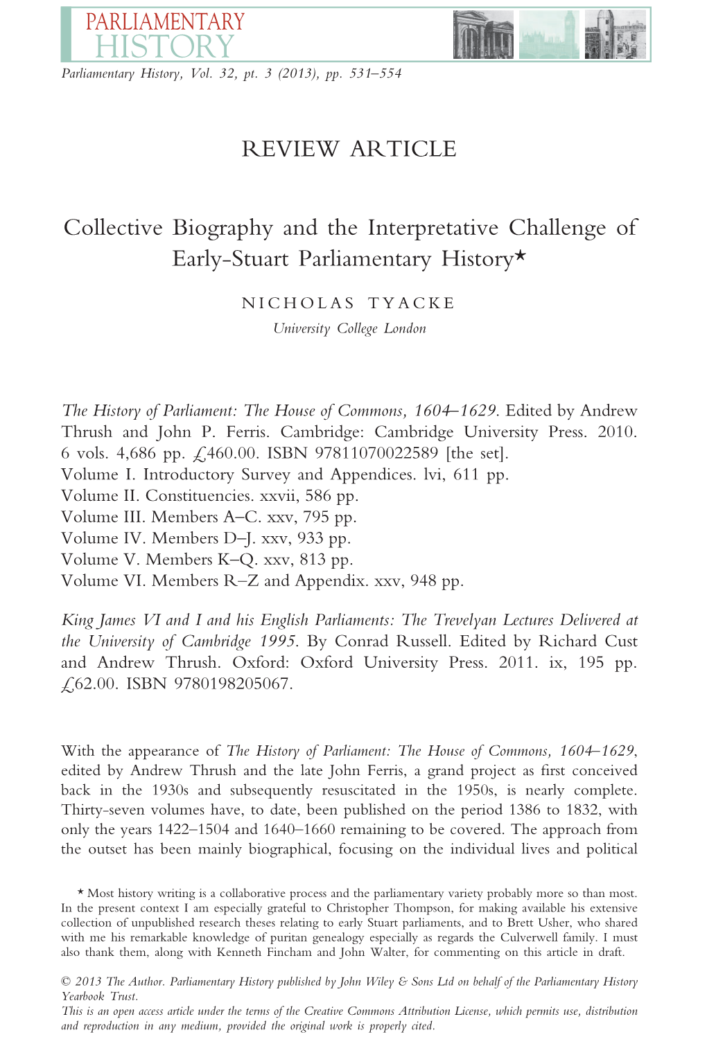 Collective Biography and the Interpretative Challenge of Early-Stuart Parliamentary History*