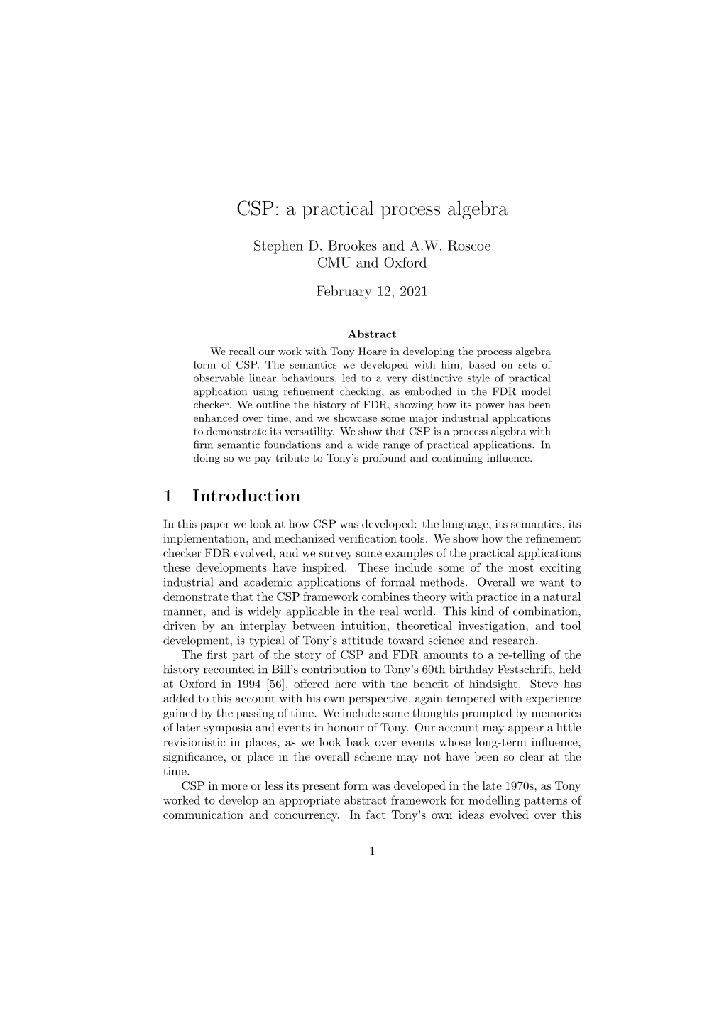 CSP: a Practical Process Algebra