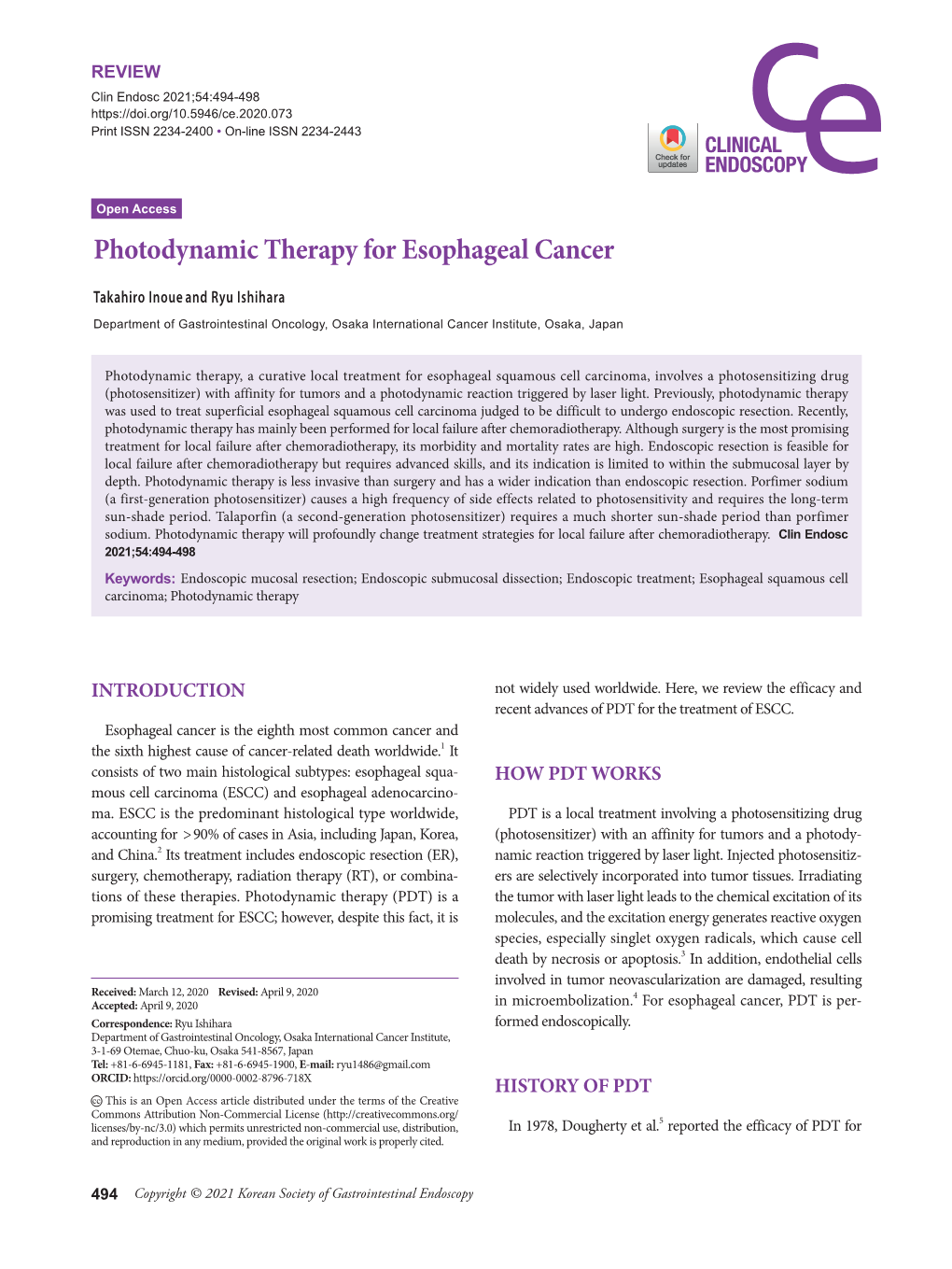 Photodynamic Therapy for Esophageal Cancer