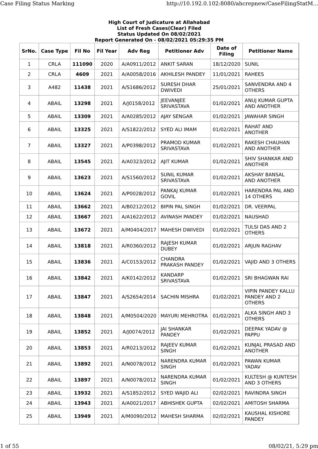 Case Filing Status Marking