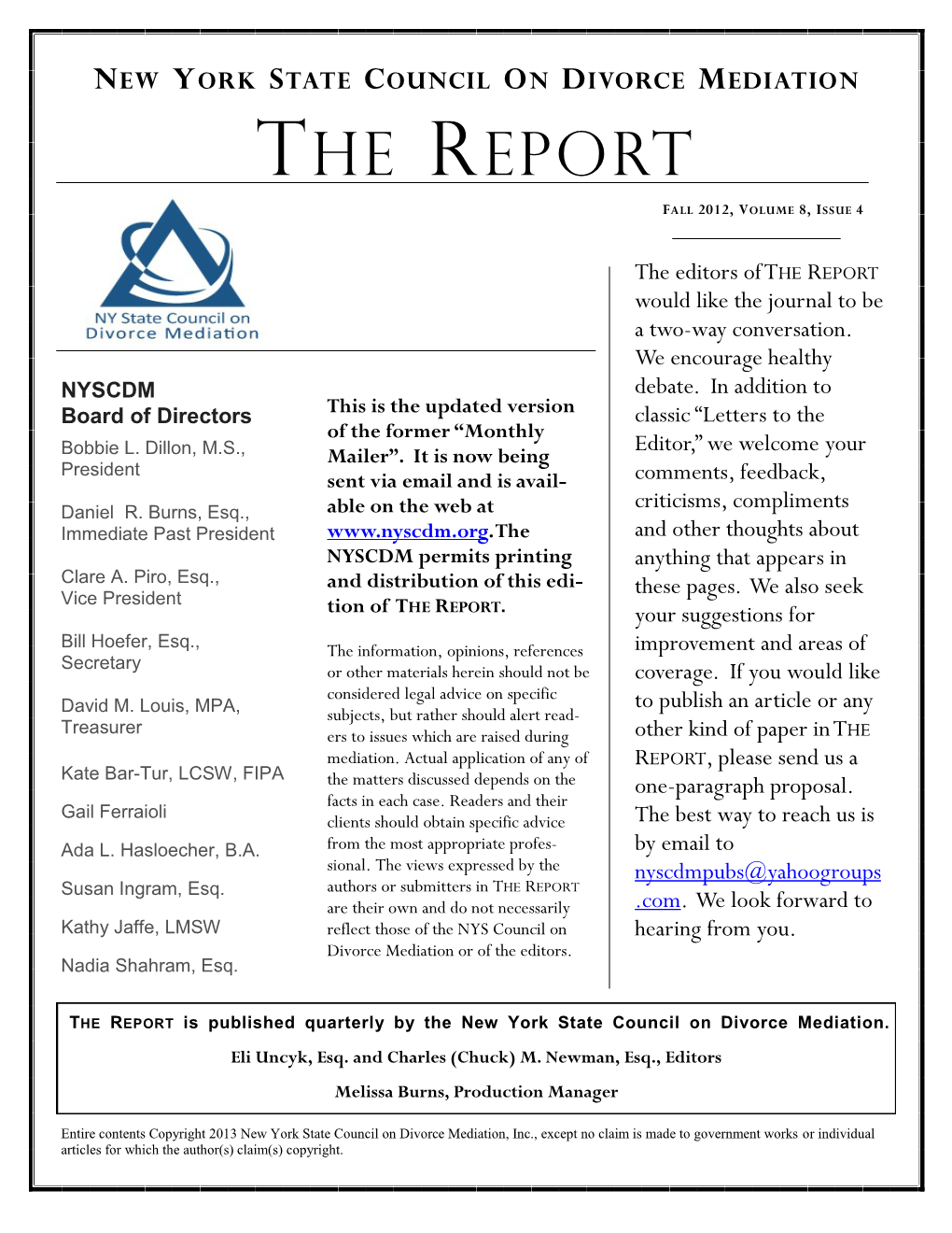 The Report Fall 2012 Volume 8 Issue 4