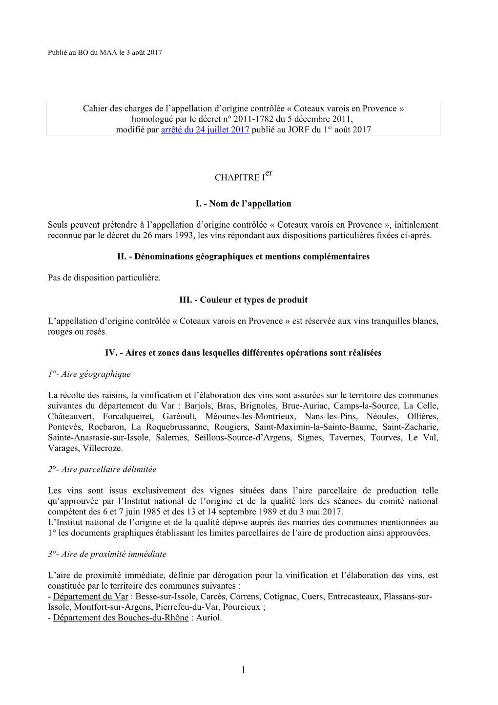 Cahier Des Charges De L'appellation D'origine Contrôlée « Coteaux