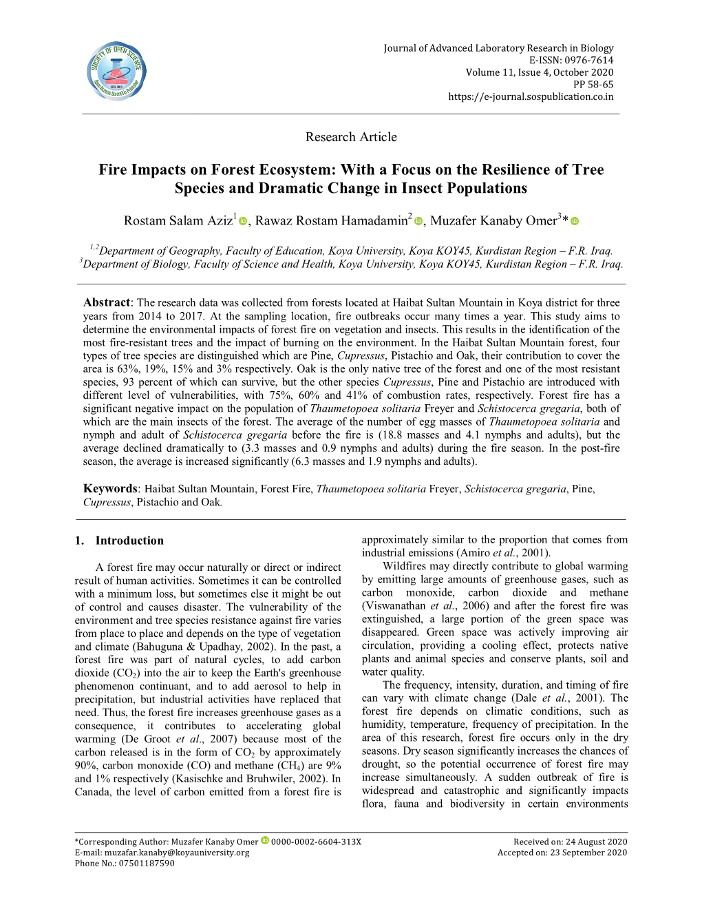 Fire Impacts on Forest Ecosystem: with a Focus on the Resilience of Tree Species and Dramatic Change in Insect Populations