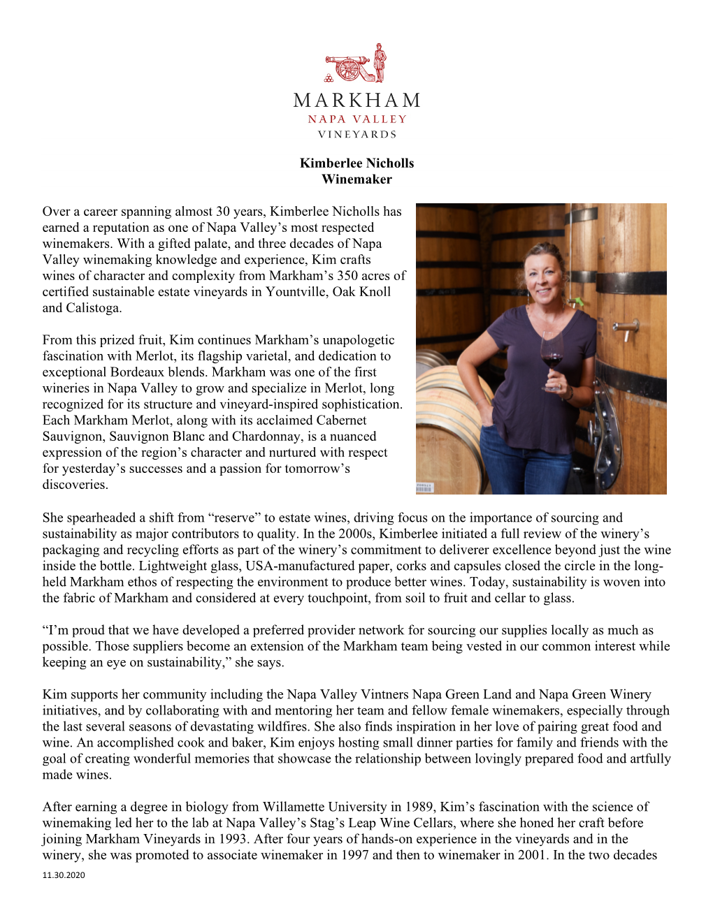 Kimberlee Nicholls Winemaker Over a Career Spanning Almost 30 Years