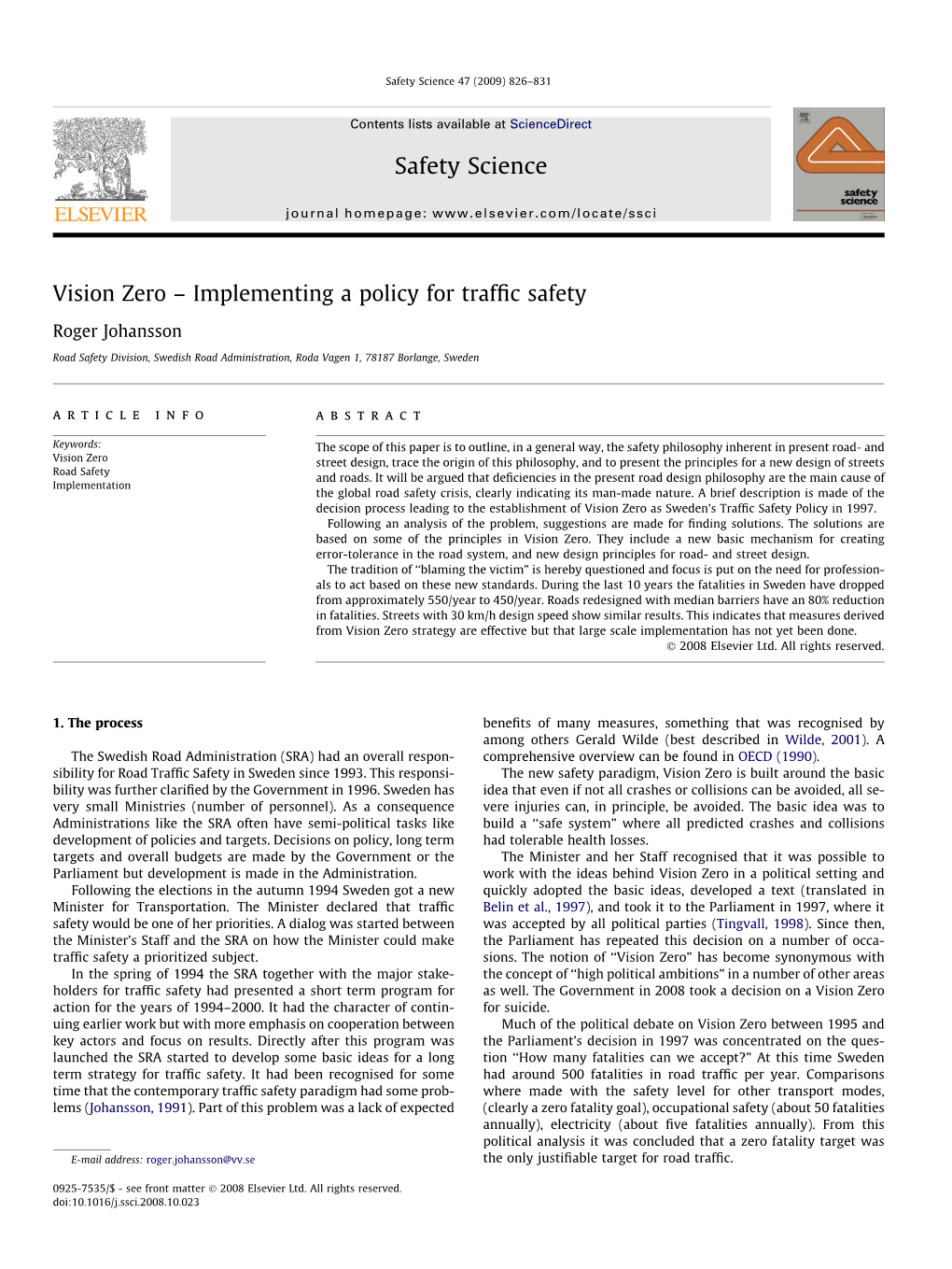 Vision Zero – Implementing a Policy for Traffic Safety