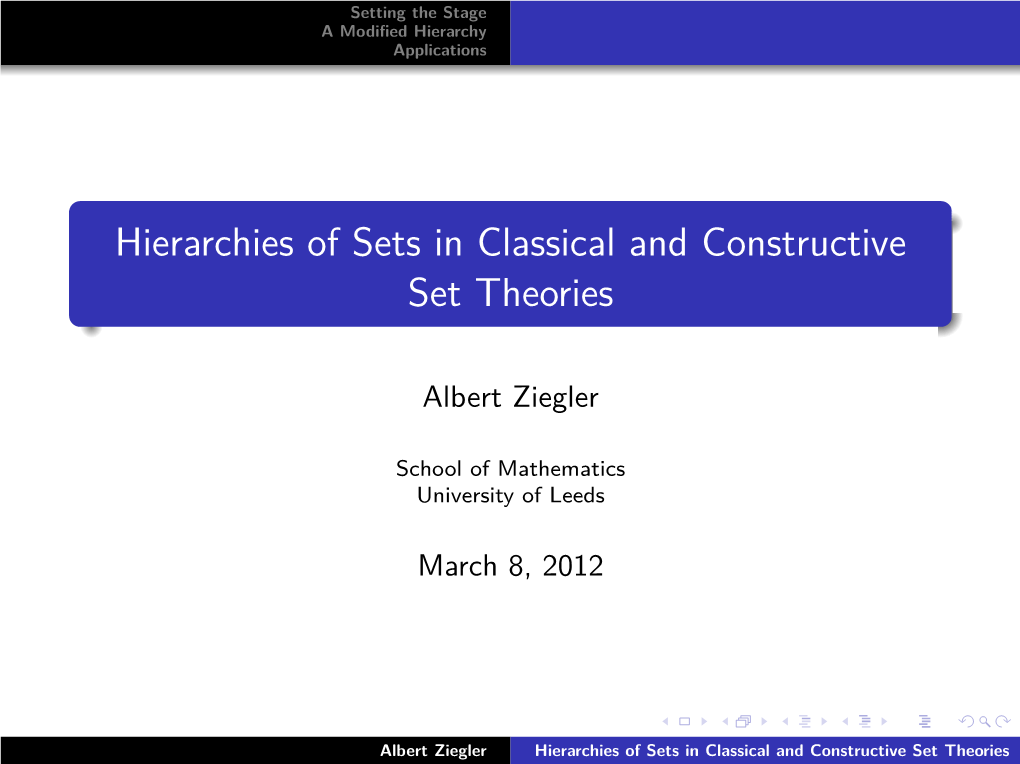 Hierarchies of Sets in Classical and Constructive Set Theories