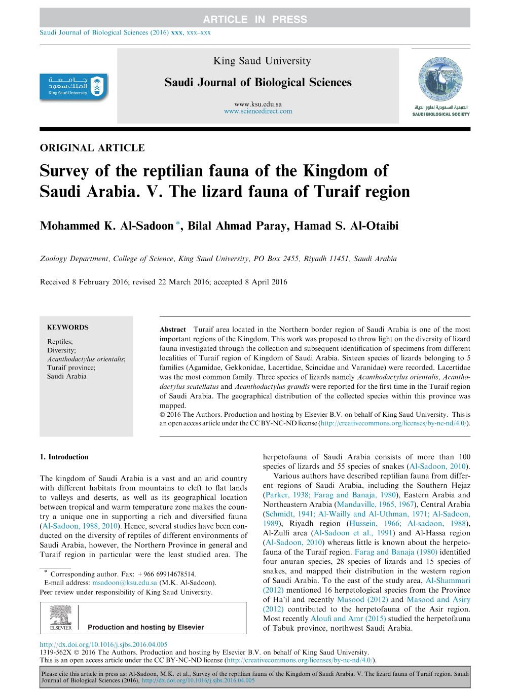 Survey of the Reptilian Fauna of the Kingdom of Saudi Arabia. V. the Lizard Fauna of Turaif Region