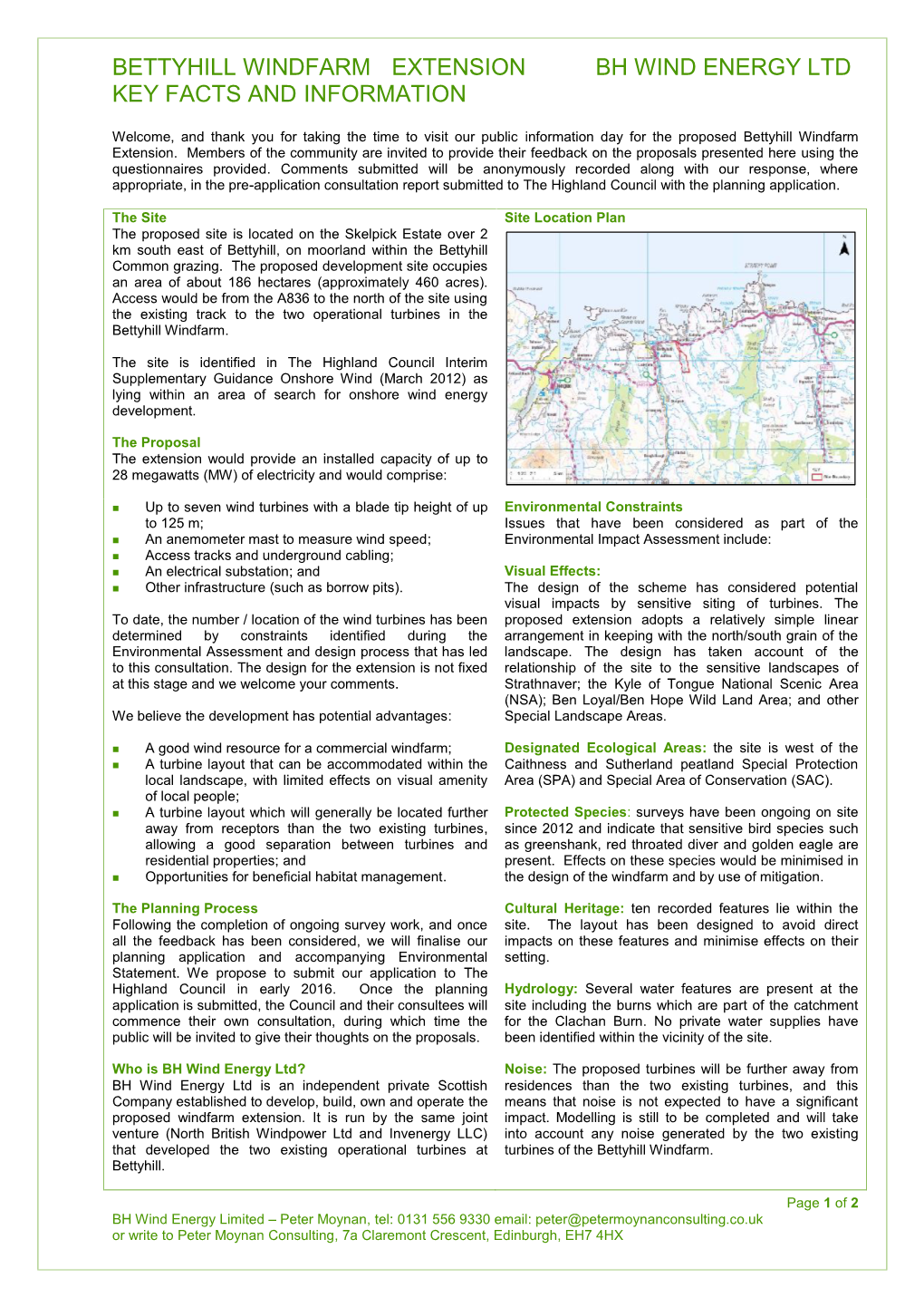 Bettyhill Windfarm Extension Bh Wind Energy Ltd Key Facts and Information