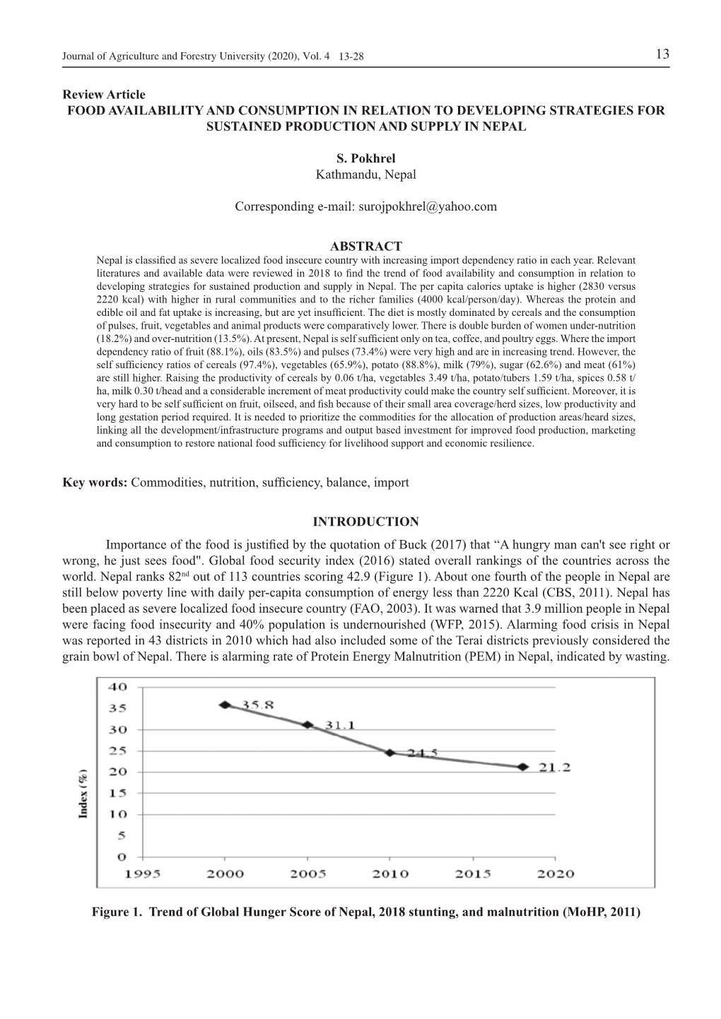 Food Availability and Consumption in Relation to Developing Strategies for Sustained Production and Supply in Nepal