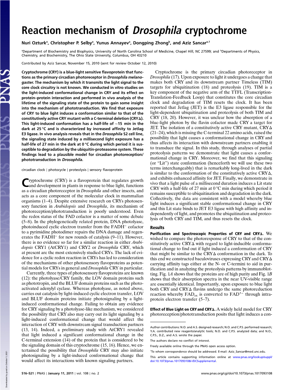 Reaction Mechanism of Drosophila Cryptochrome