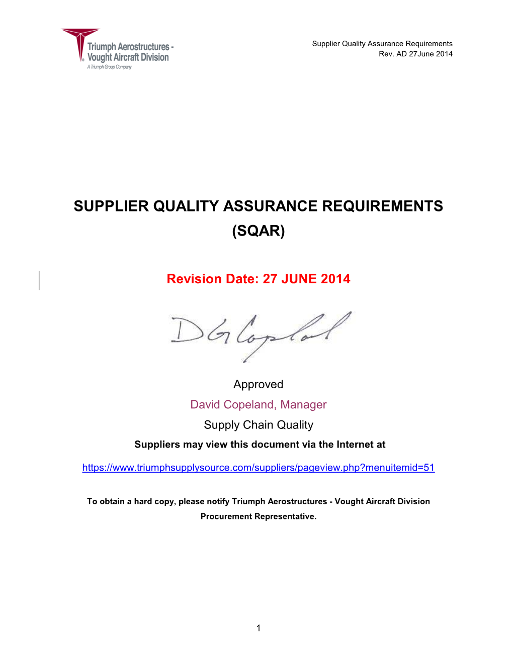 Supplier Quality Assurance Requirements (Sqar)