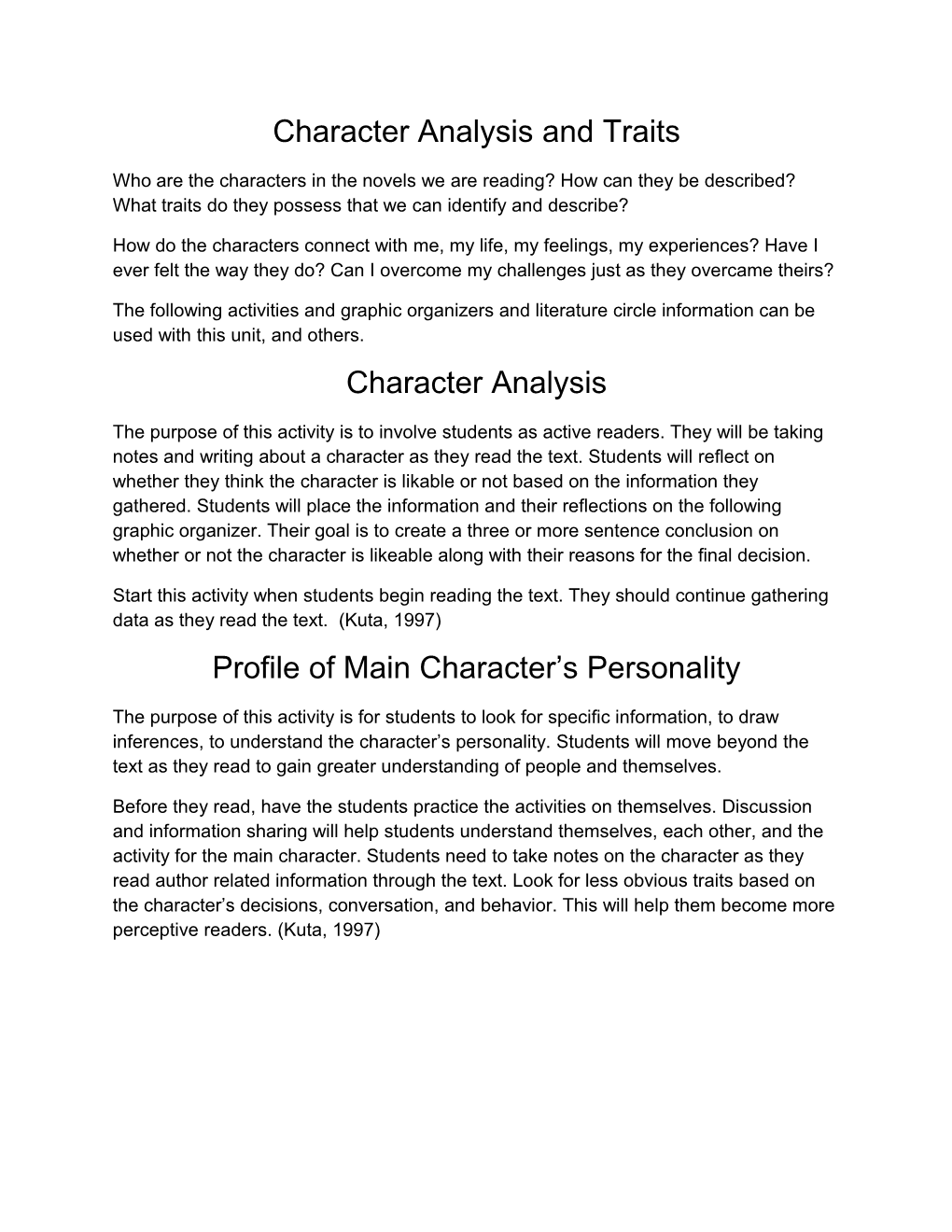 Character Analysis and Traits