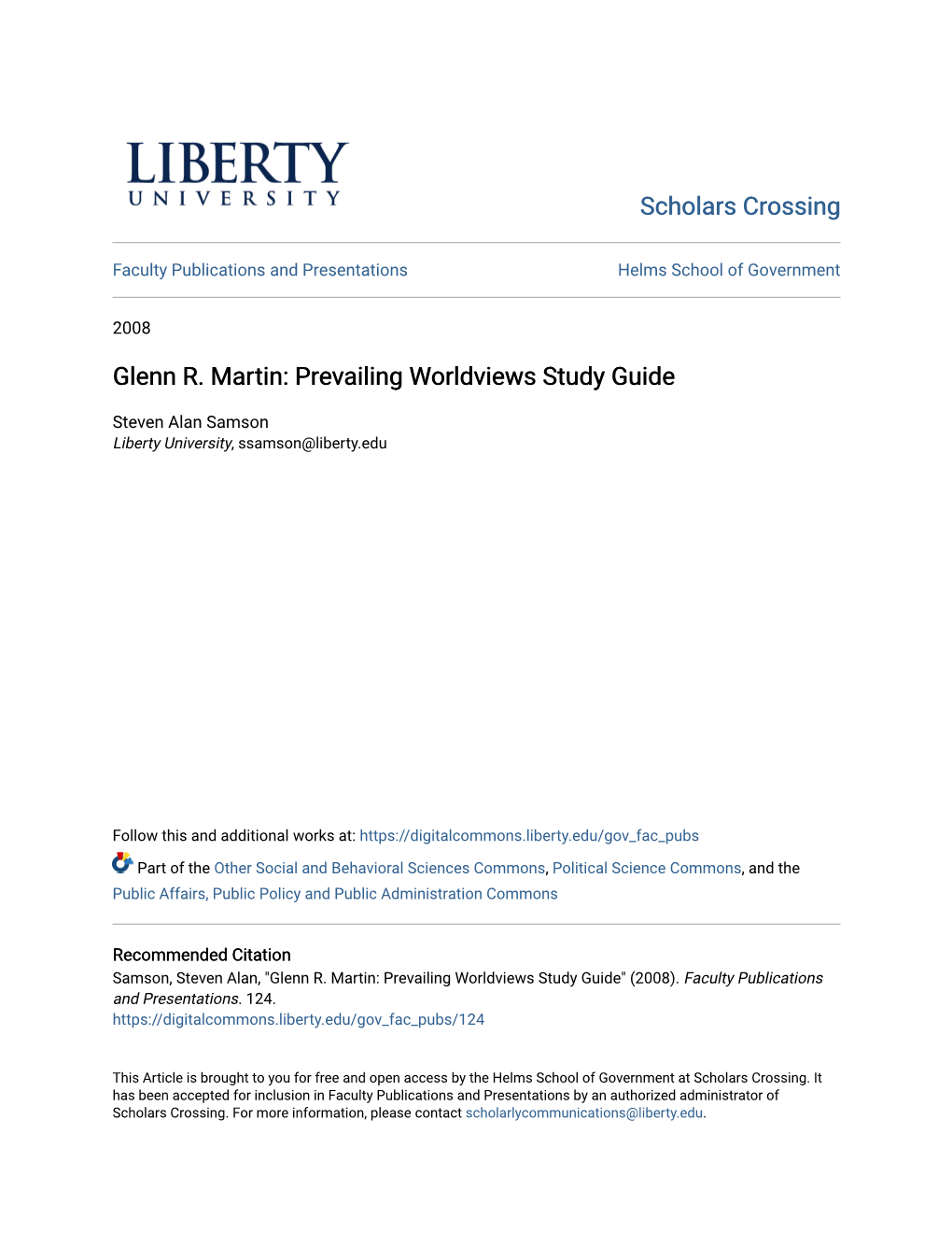 Glenn R. Martin: Prevailing Worldviews Study Guide