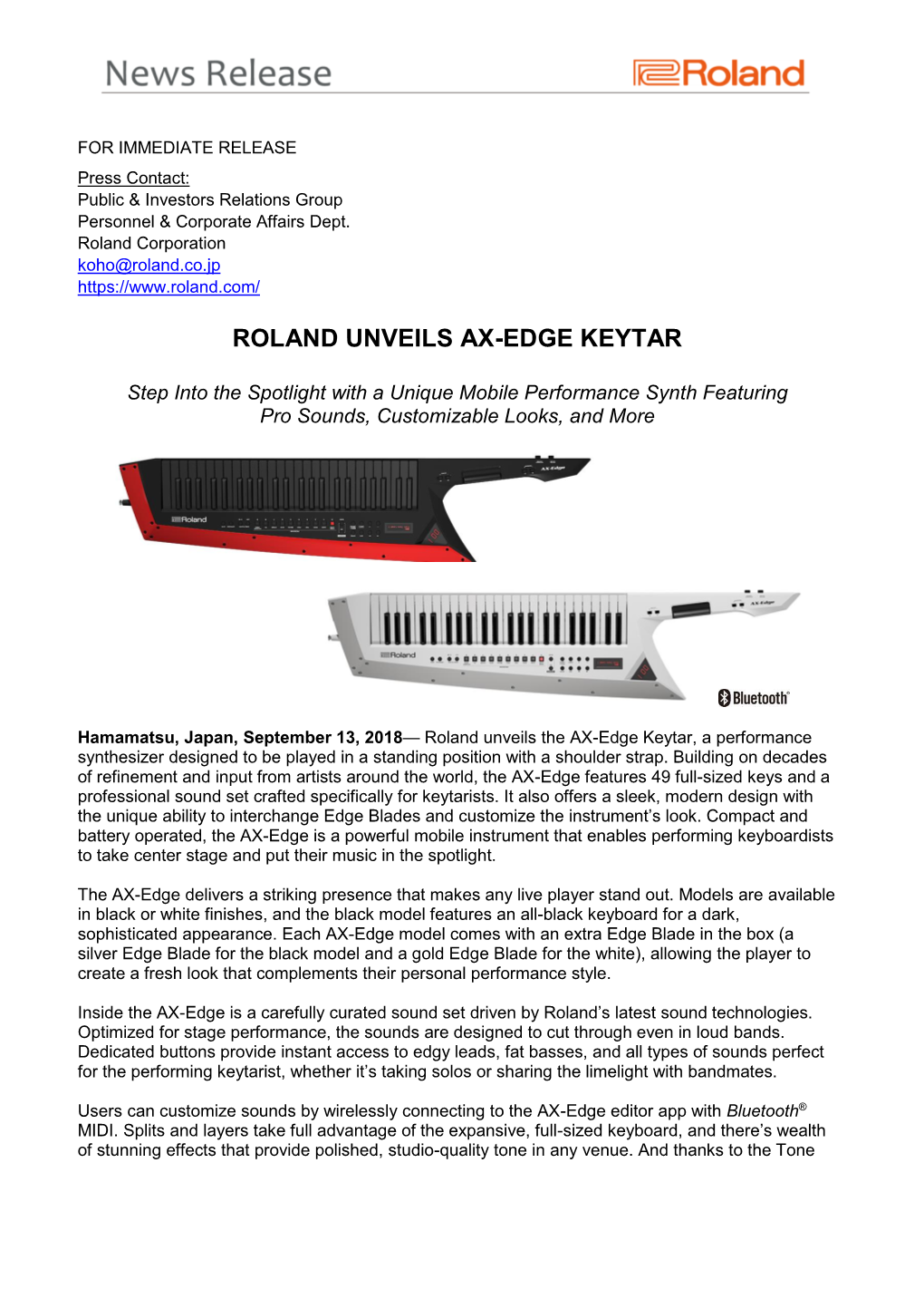 Roland Unveils Ax-Edge Keytar