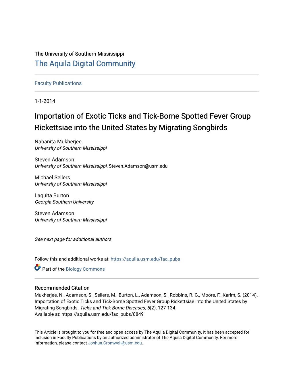 Importation of Exotic Ticks and Tick-Borne Spotted Fever Group Rickettsiae Into the United States by Migrating Songbirds