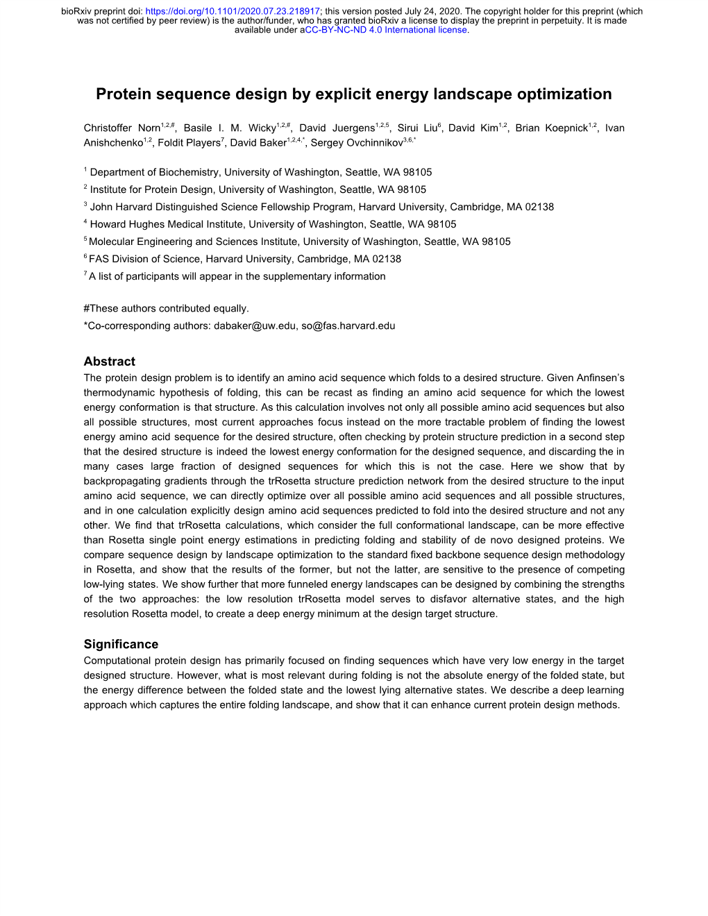 Protein Sequence Design by Explicit Energy Landscape Optimization