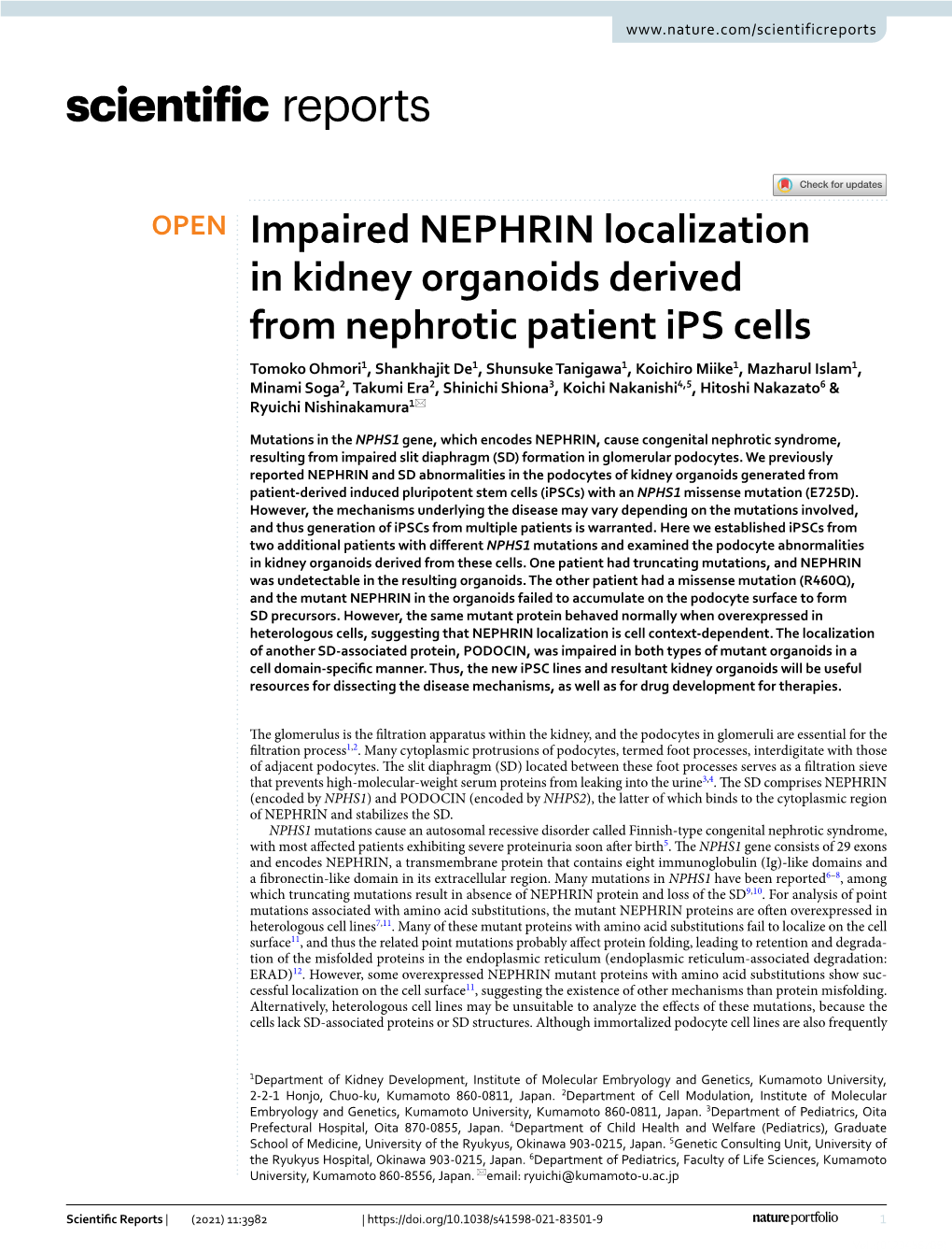 Impaired NEPHRIN Localization in Kidney Organoids Derived from Nephrotic Patient Ips Cells
