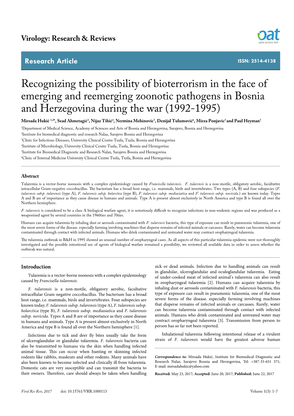 Recognizing the Possibility of Bioterrorism in the Face of Emerging